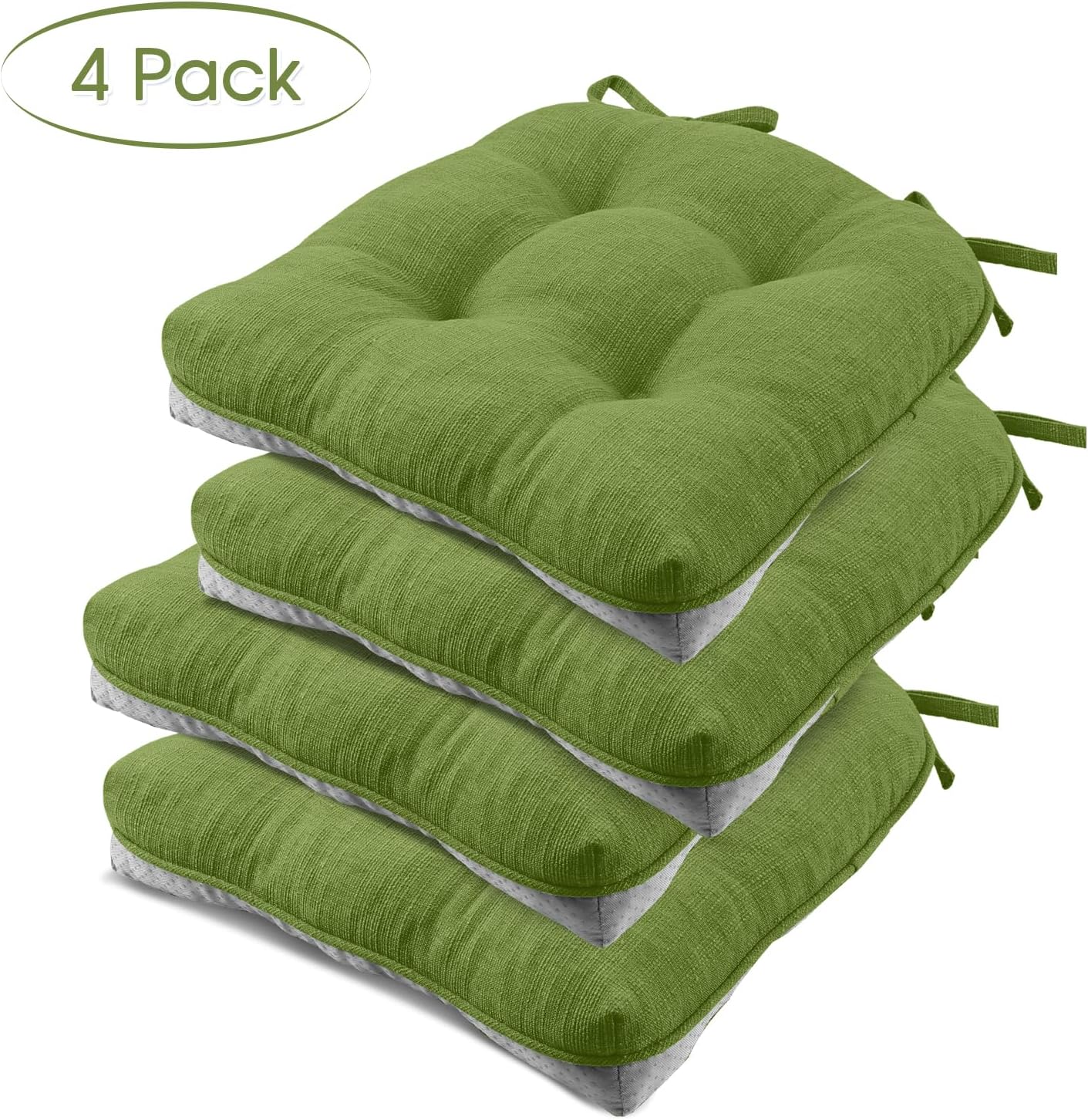 Basic Beyond Cojines para sillas de comedor, 4 unidades, cojines de espuma viscoelástica con lazos y respaldo antideslizante, 15.5 x 15.5 pulgadas,