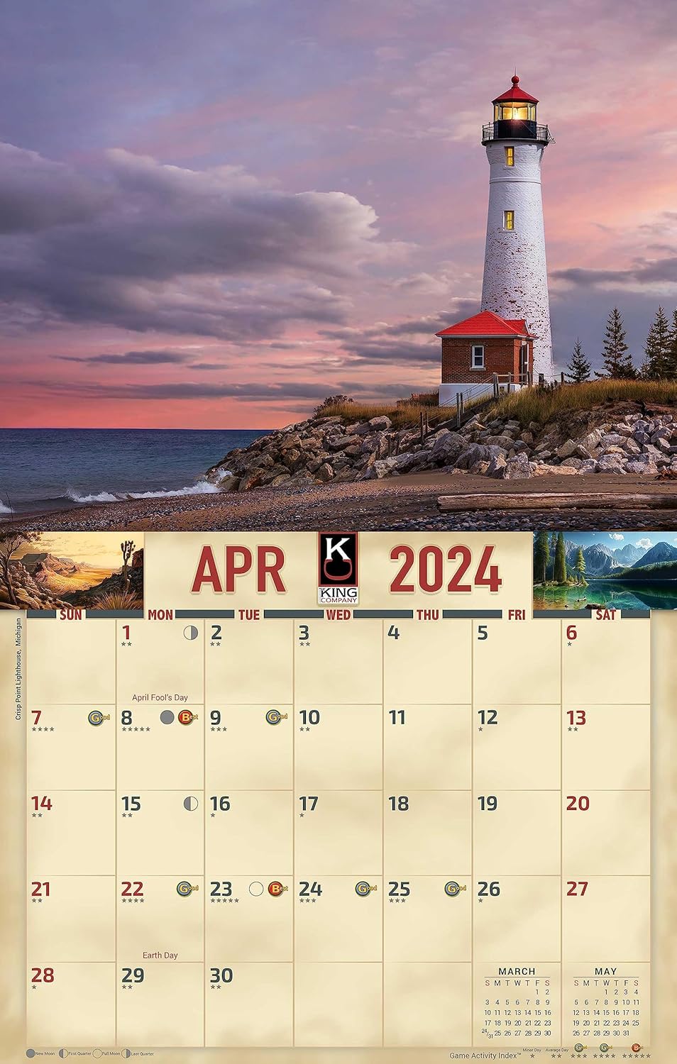 Calendario de pared de paisaje americano 2024, 16 meses, tamaño XL, 14 x 22 pulgadas, calendario Best Of USA por The KING Company-Monster Calendars