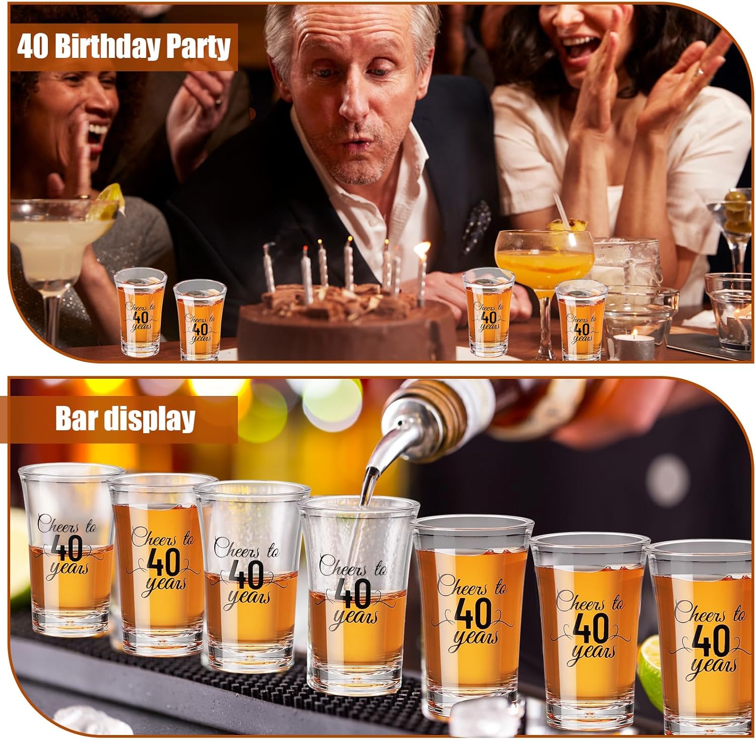 Sliner Paquete de 48 vasos de chupito de cumpleaños a granel irrompibles de 1.4 onzas, saludos a 304050607080 años, base gruesa, mini vaso de