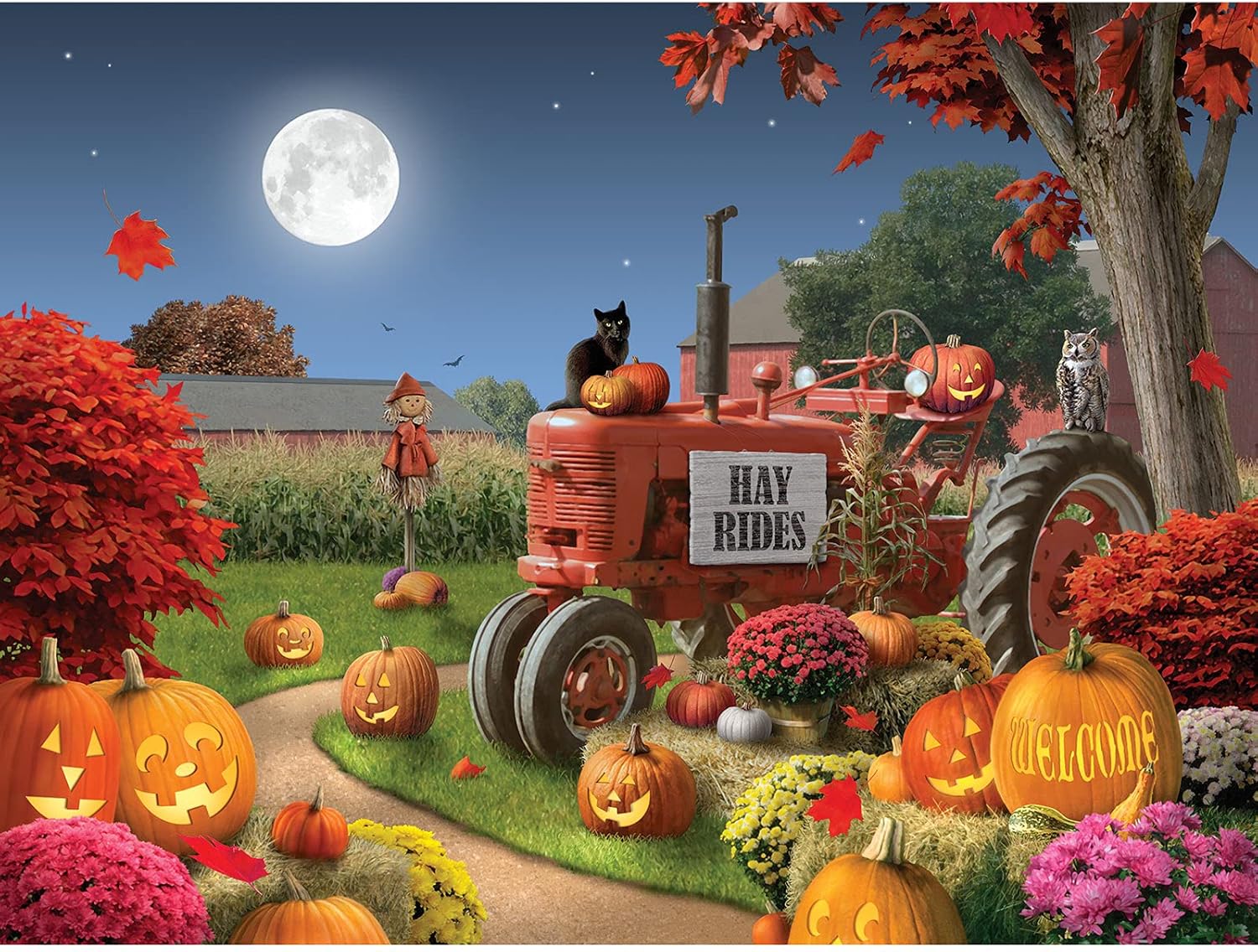 Bits and Pieces – Rompecabezas de 500 piezas para adultos de 18 x 24 pulgadas – Happy Hollow – 500 piezas de Halloween Farm Pumpkin Jack-O-Lantern