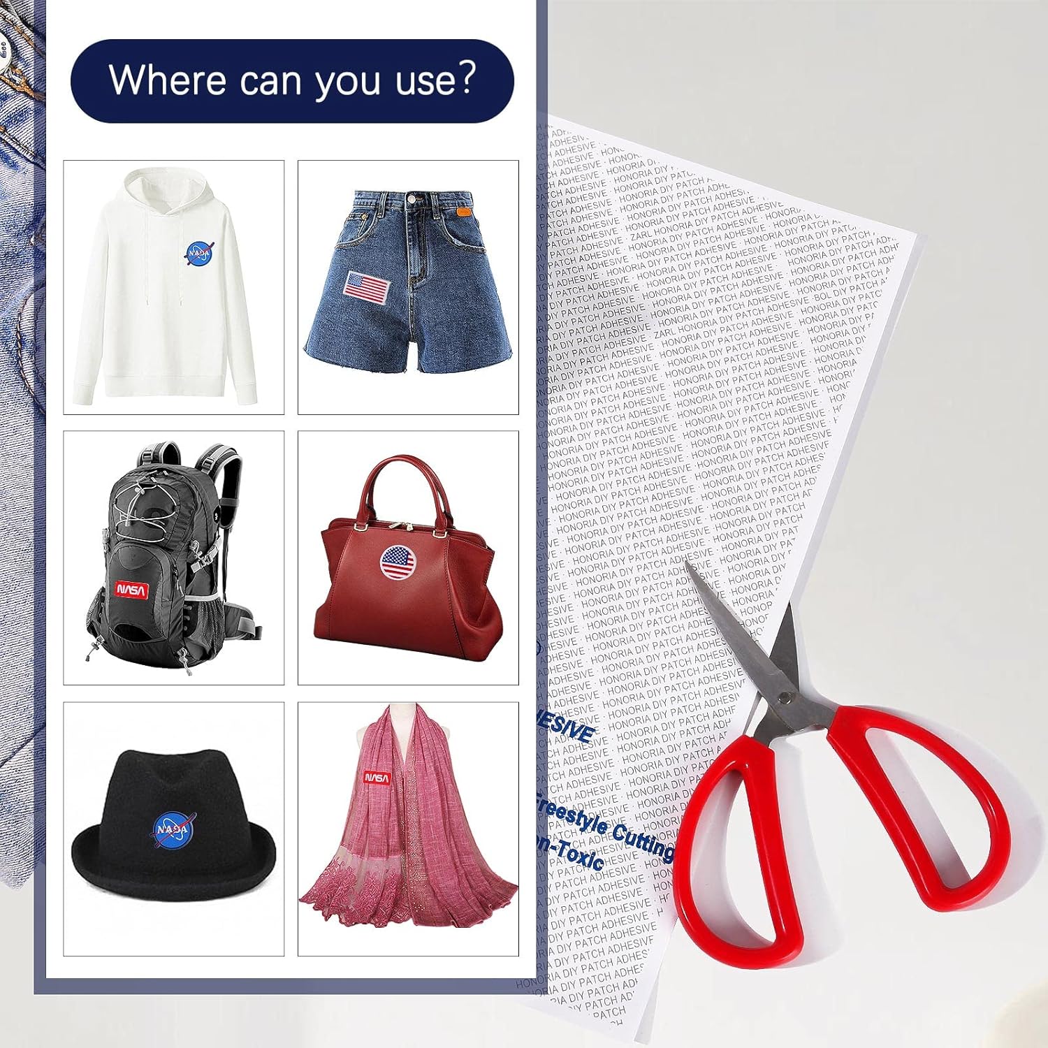 Freestyle – Kit adhesivo de parche de doble cara, sin planchado, sin costura, lavable, adhesivo para insignia de Scout para niños y niñas, corte y