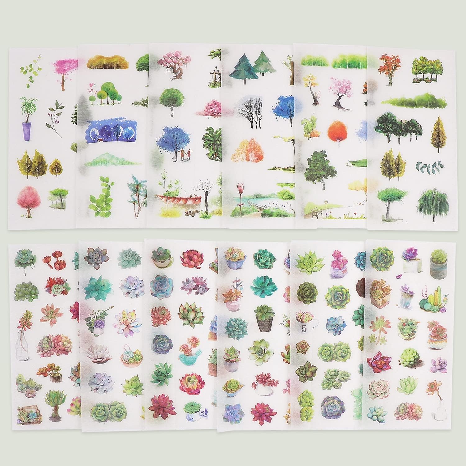 Knaid – Juego de calcomanías de acuarela (más de 600 piezas surtidas, 36 hojas), decorativas para álbum de recortes, manualidades de bricolaje para