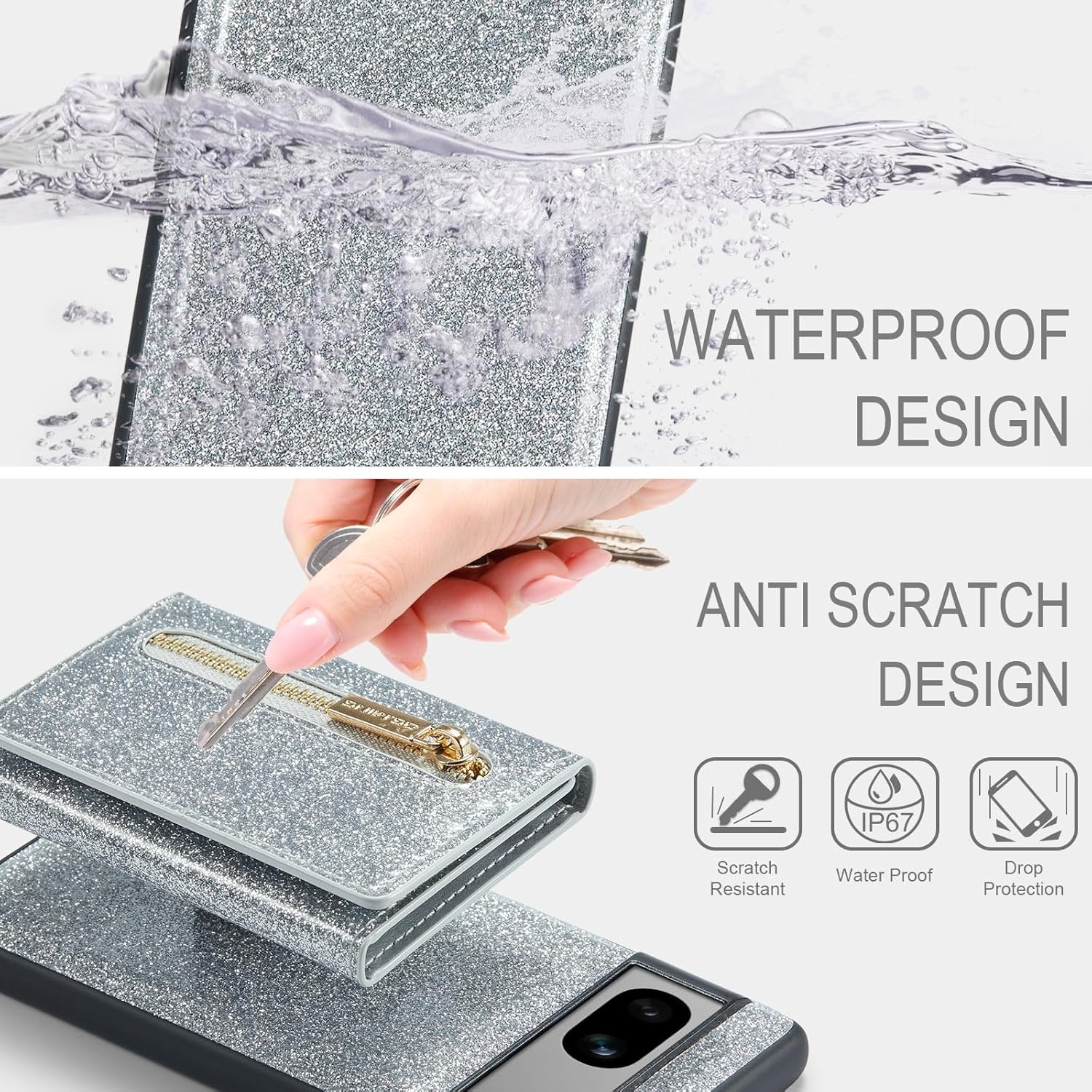 Asuwish Funda de teléfono para Google Pixel 7A 5G 2023 con protector de pantalla de vidrio templado y ranura para tarjeta de crédito, soporte con