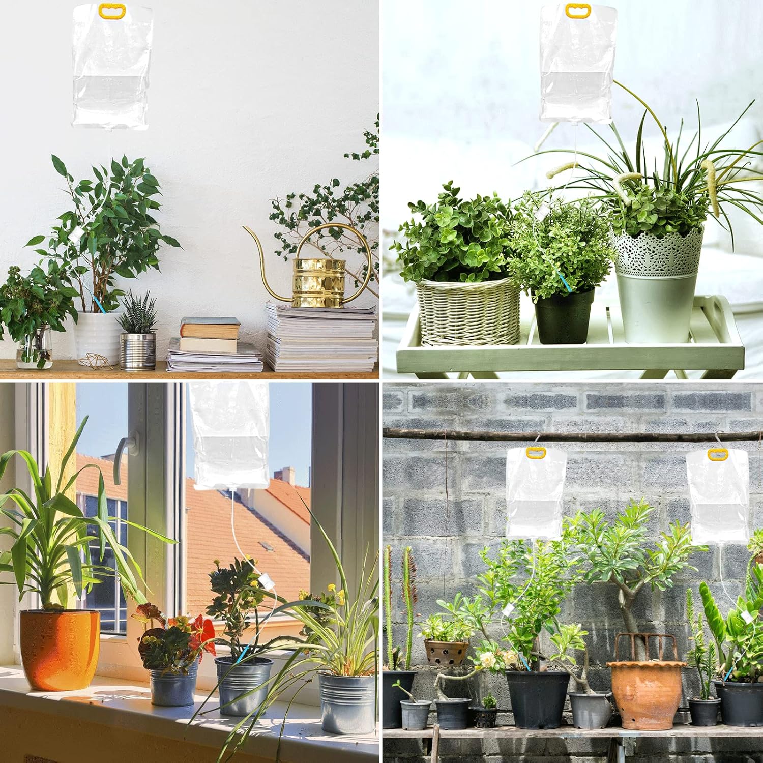 Sistema de riego automático de 4 piezas para plantas mientras está fuera de vacaciones, bolsa de agua para plantas IV, dispositivo de sistema de