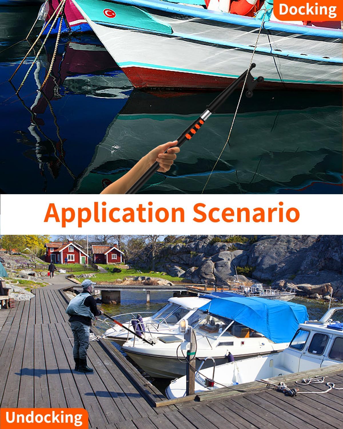 Buyplus Poste de gancho telescópico para barco, gancho para embarcación con poste de extensión telescópico de aluminio de 12 pies, mango