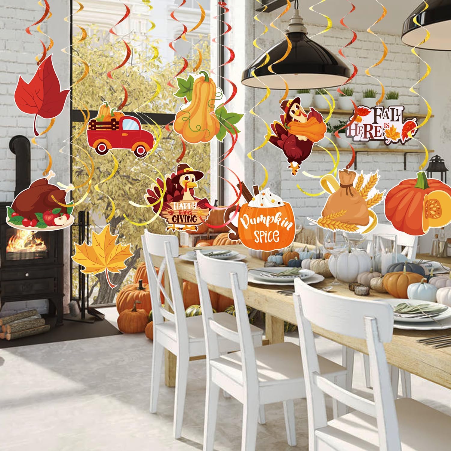 Remolinos colgantes de Acción de Gracias, 51 piezas de decoraciones de techo de Acción de Gracias, adornos colgantes de otoño para fiesta de Acción