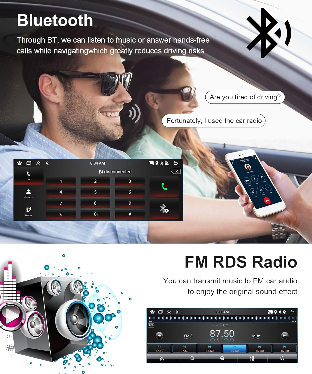 2G+32G Android Single DIN inalámbrico Apple Carplay Car Stereo Android Auto podofo 6.86 pulgadas Pantalla táctil HD Bluetooth Radio de coche en Dash