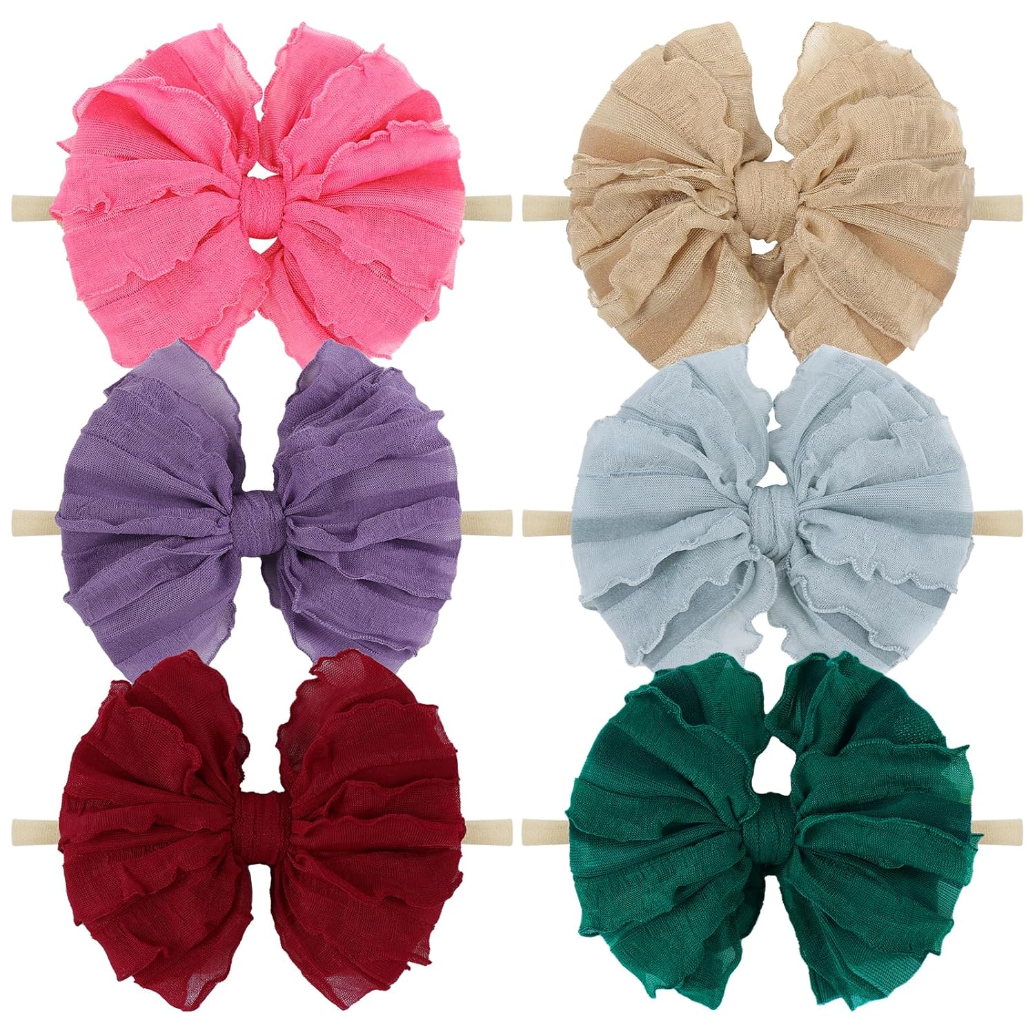 YanJie Diademas de encaje suave para recién nacidas, lazos elásticos de nailon con volantes, lazos hechos a mano, accesorios para el cabello para