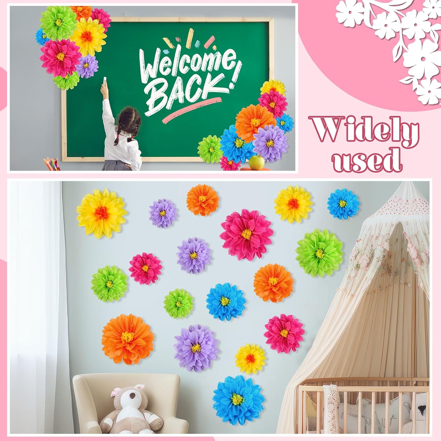 18 piezas de flores de papel mexicanas coloridas para fiesta, flores de papel de seda para carnaval mexicano, flores de papel para telón de fondo de