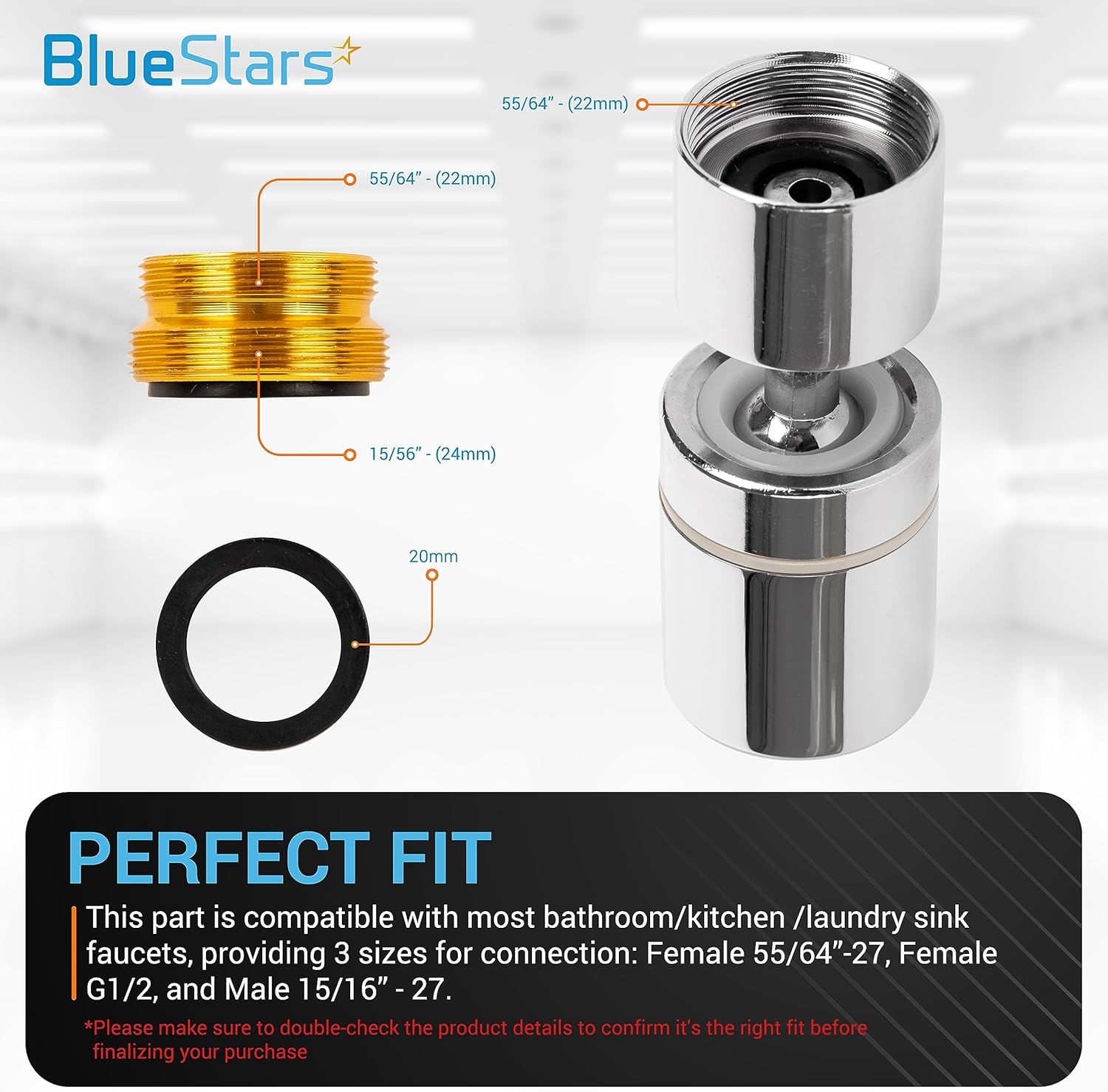 BlueStars Aireador de fregadero de cocina giratorio de 360 ultraduradero, cabezal de grifo de rociador de doble función de 2 flujos, boquilla de