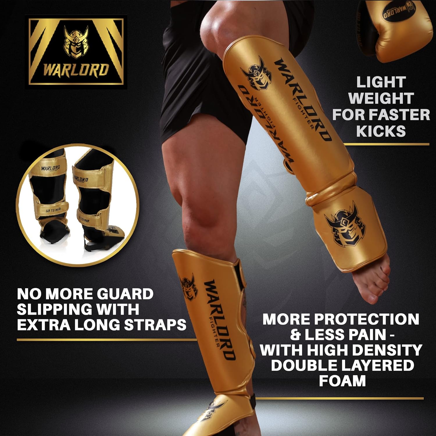 WARLORD Espinilleras Pro Muay Thai para hombre, equipo de MMA, espinilleras de kickboxing, equipo de entrenamiento de MMA, almohadillas de Muay