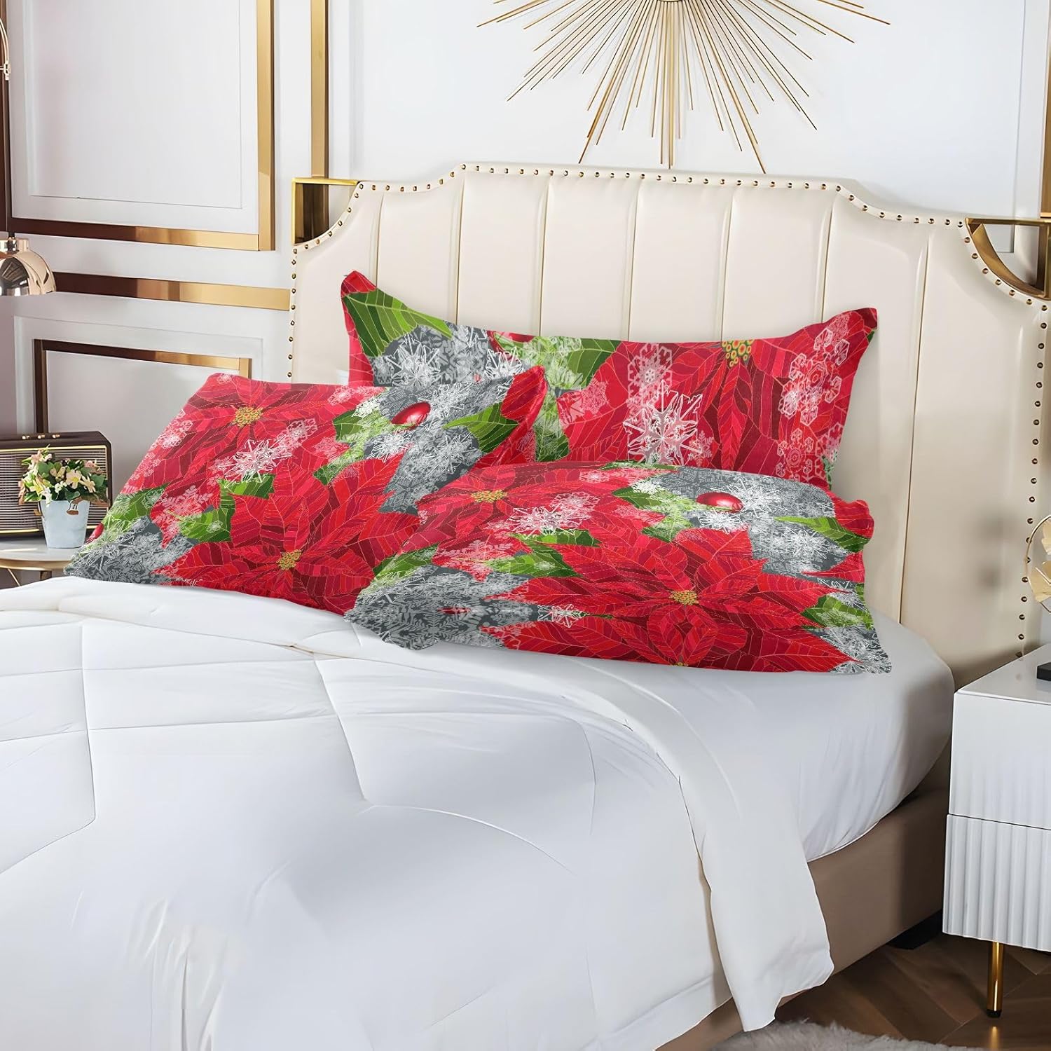 Fundas de almohada de terciopelo con flores de pascua navideñas, fundas de almohada suaves, cómodas fundas de almohada decorativas para sofá, cama,