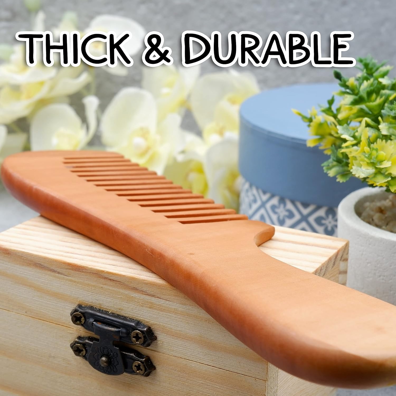 Peine de madera para barba, madera natural antiestática para peinar cabello húmedo o seco, rizado, grueso, ondulado o liso, ideal para la salud del