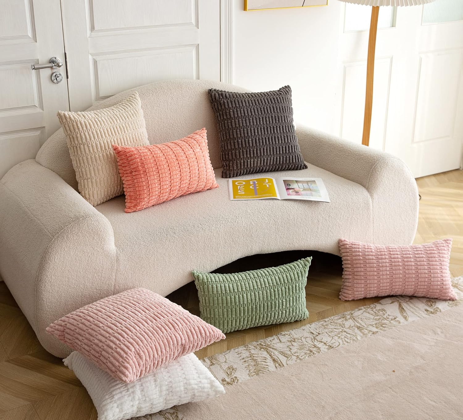 Meider 4 fundas de almohada decorativas color coral de 18 x 18 pulgadas, fundas de cojín de pana a rayas bohemias para decoración del hogar para