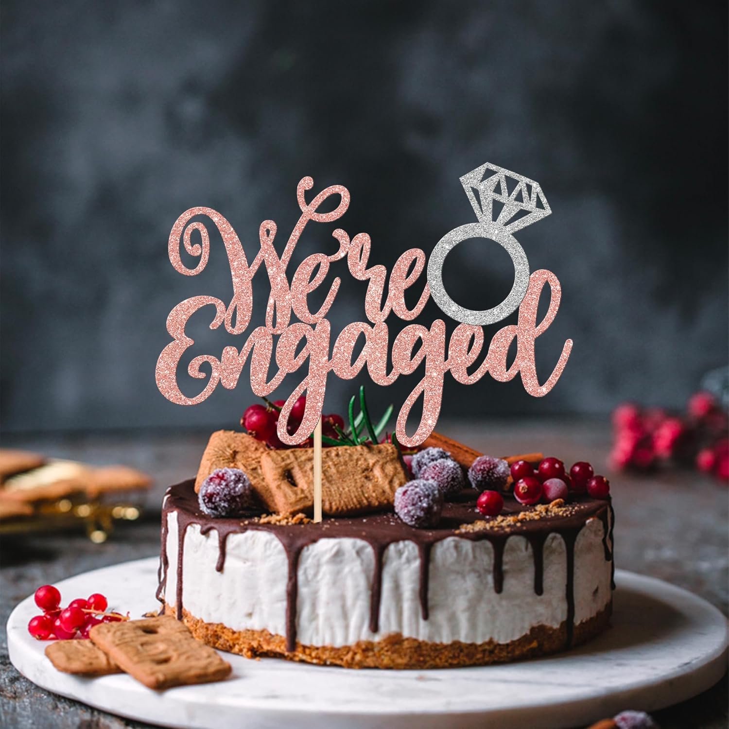 1 anillo de diamantes con purpurina para decoración de tartas con la frase “We Engaged”, para boda, despedida de soltera, fiesta temática,
