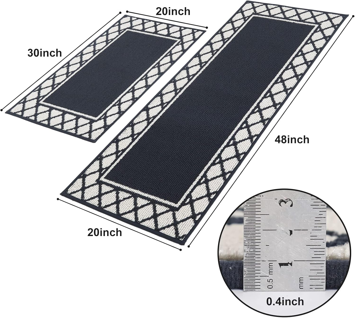 COSY HOMEER Alfombras gruesas de cocina de 48 x 20 pulgadas30 x 20 pulgadas, hechas de 100% polipropileno, 2 piezas de tapete de cocina suave,