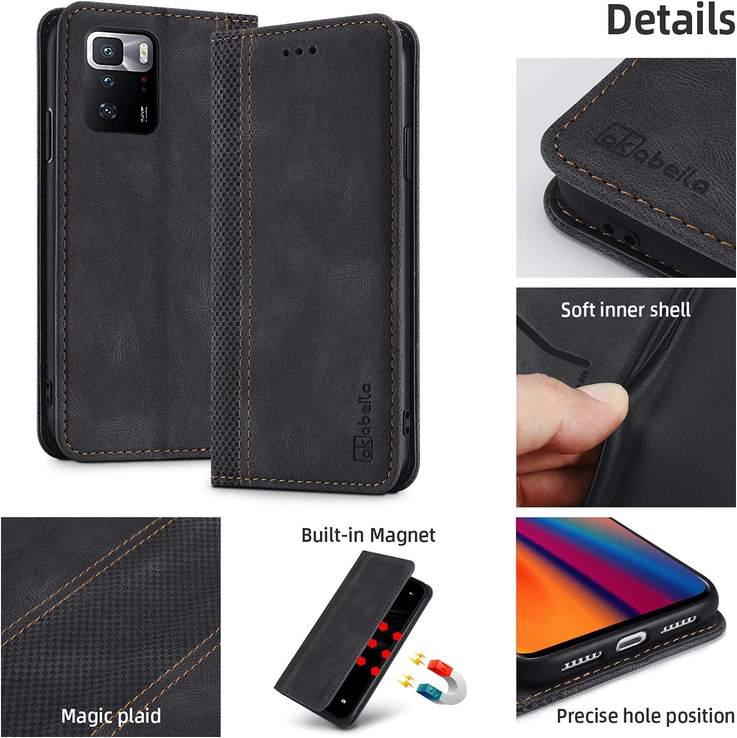 AKABEILA Funda para Xiaomi Redmi Note 10 Pro 5G con tarjetero para Xiaomi Poco X3 GT de piel sintética con soporte para tarjetas, funda de 6.6