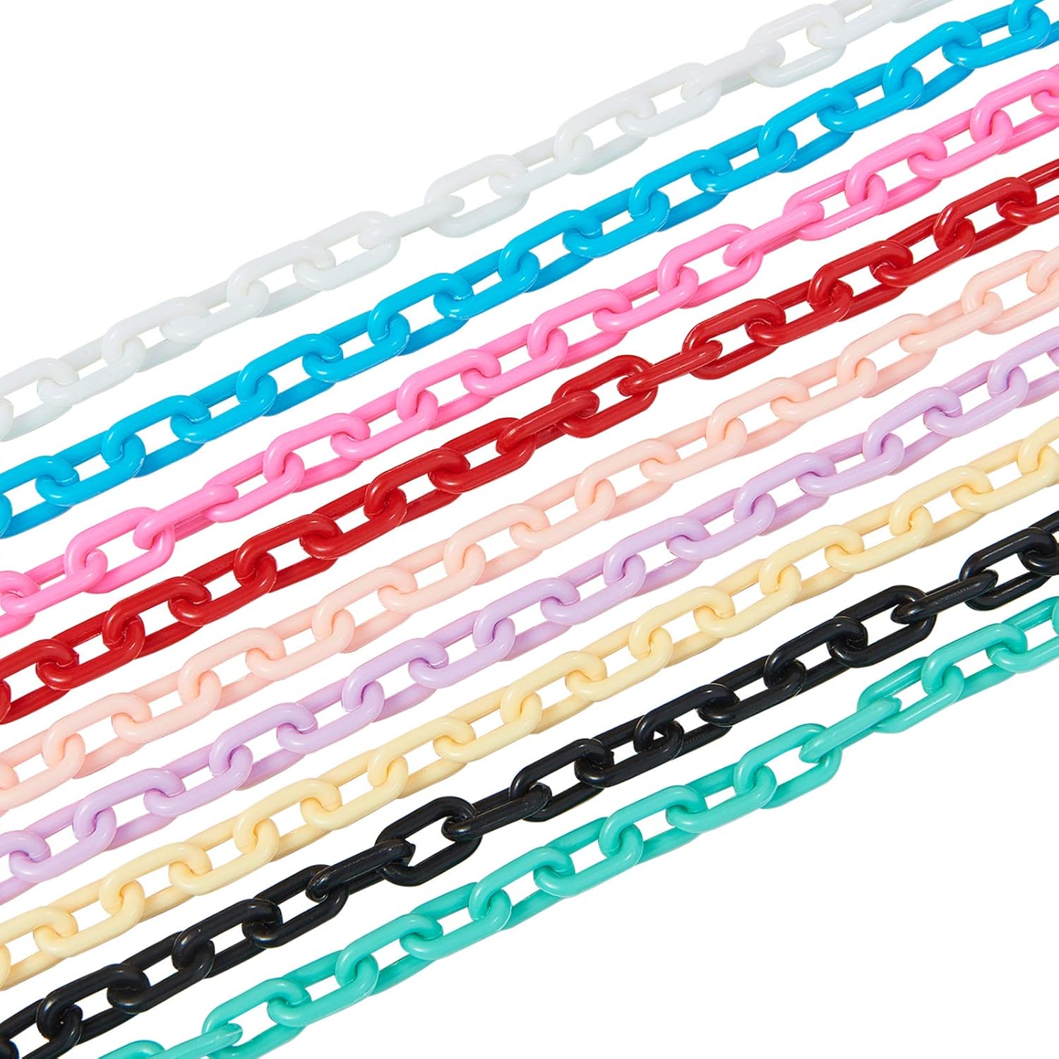 LiQunSweet Cadenas de plástico ABS de 10 colores, ovaladas de 0.315in de grosor, para hacer joyas, hamaca, jaulas de pájaros, bolsa, gafas, correa