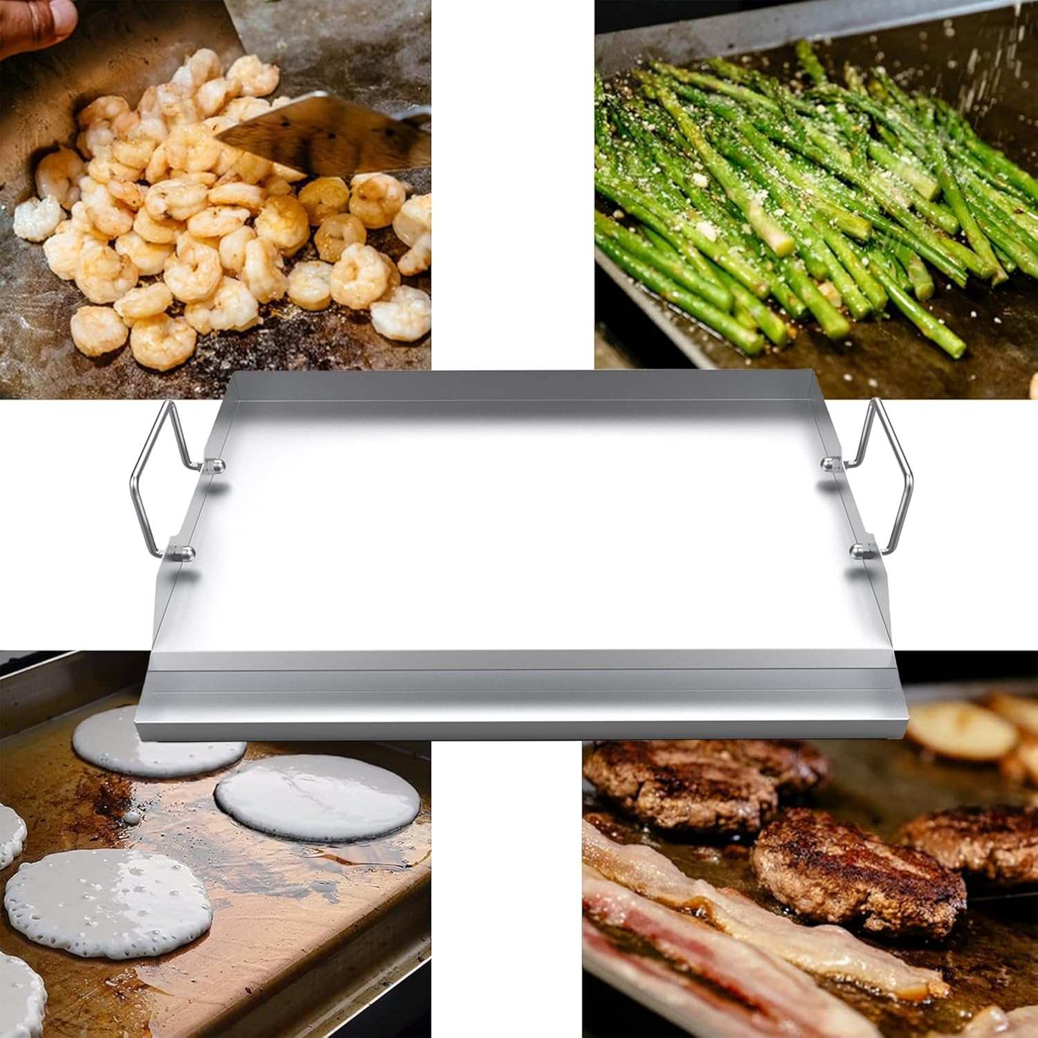 Plancha de acero inoxidable para parrilla Plancha de parrilla superior plana para parrilla de gascarbónahumador 22 x 16 pulgadas con asas