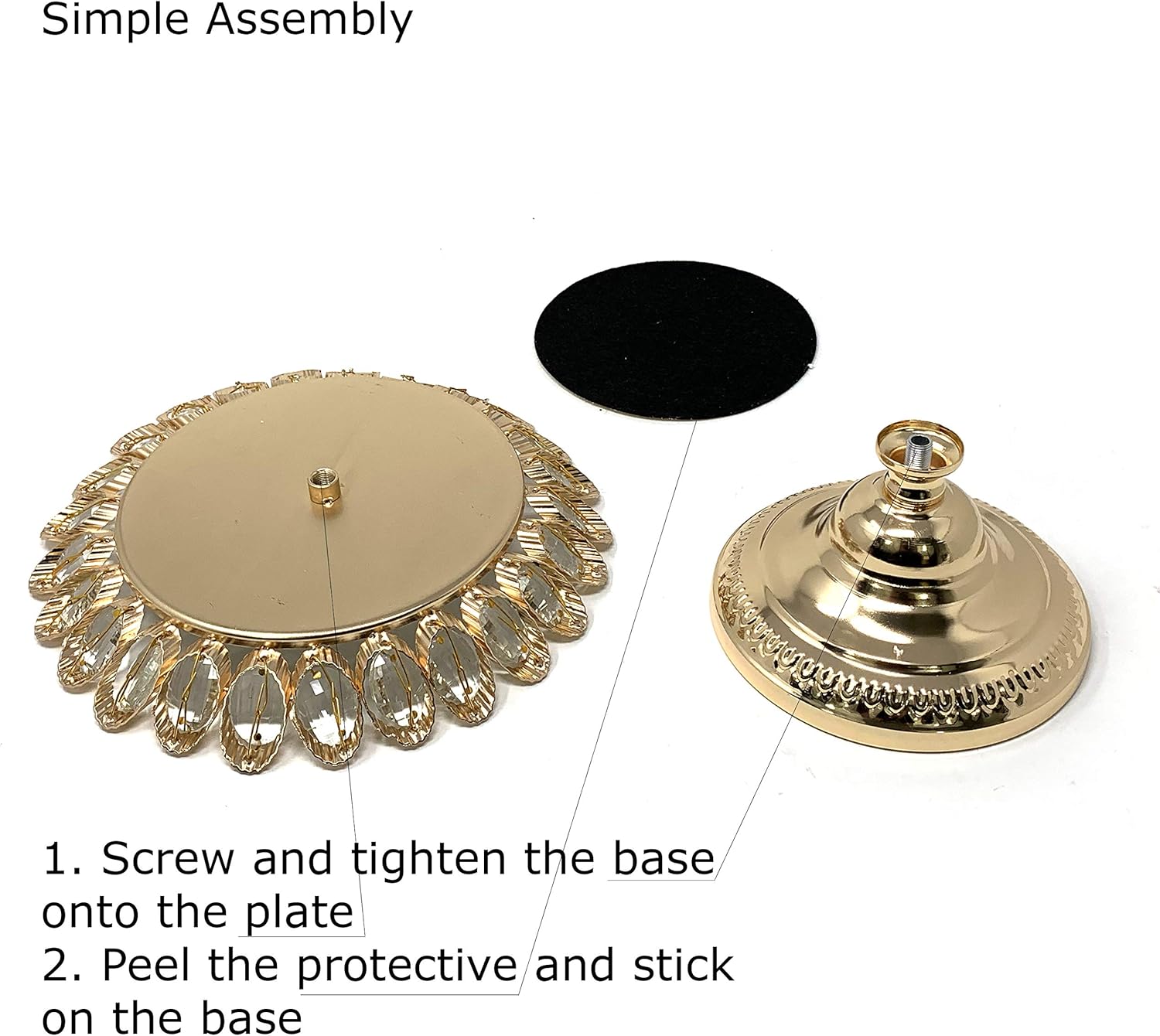 Allgala – Juego de 3 piezas de cristal chapado en oro para tartas con plato de espejo