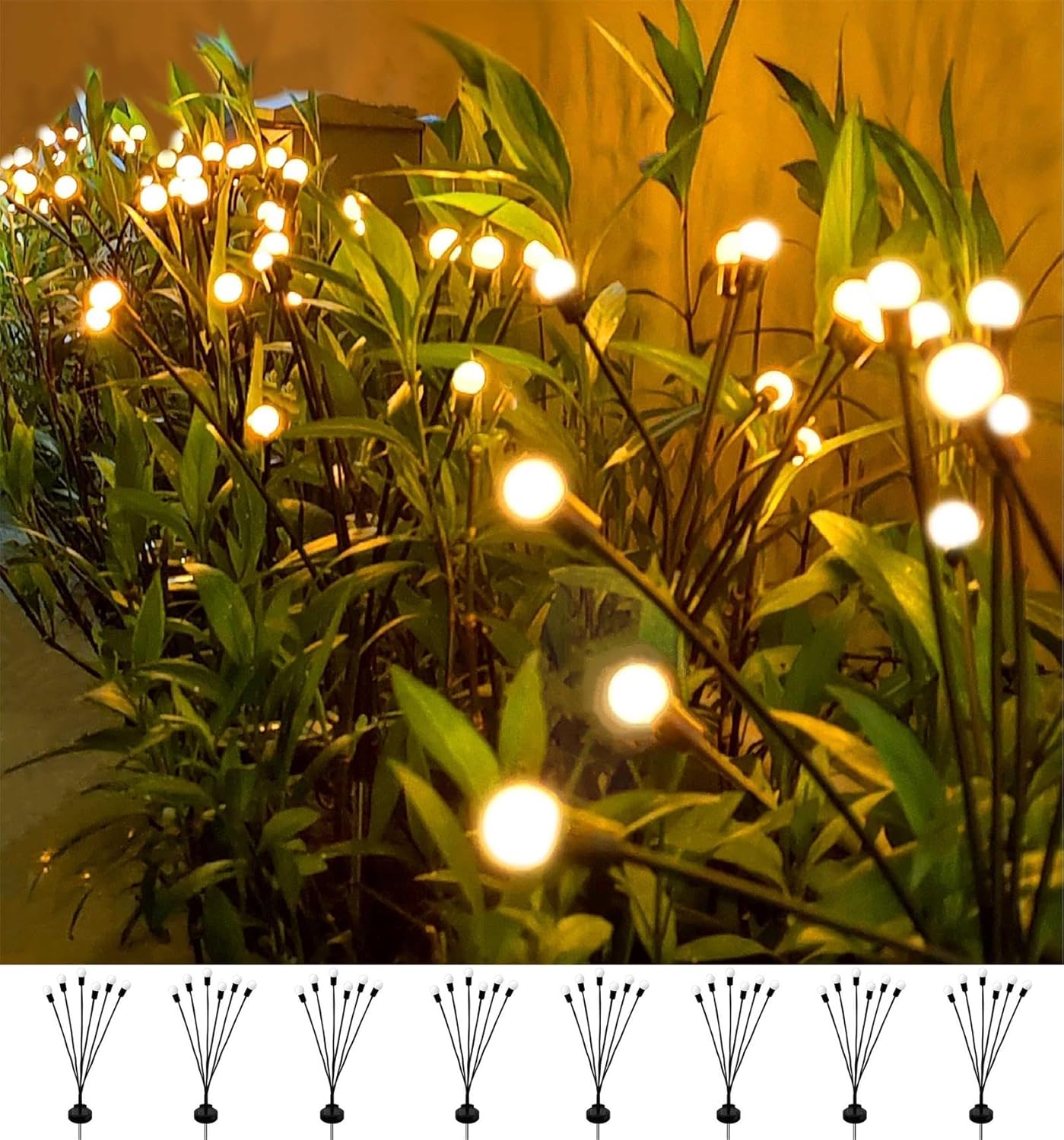 SIOTMERA 8 luces solares para exteriores, impermeables, IPX5, luces solares de jardín, luciérnagas, luces solares para exteriores, luces de Navidad,