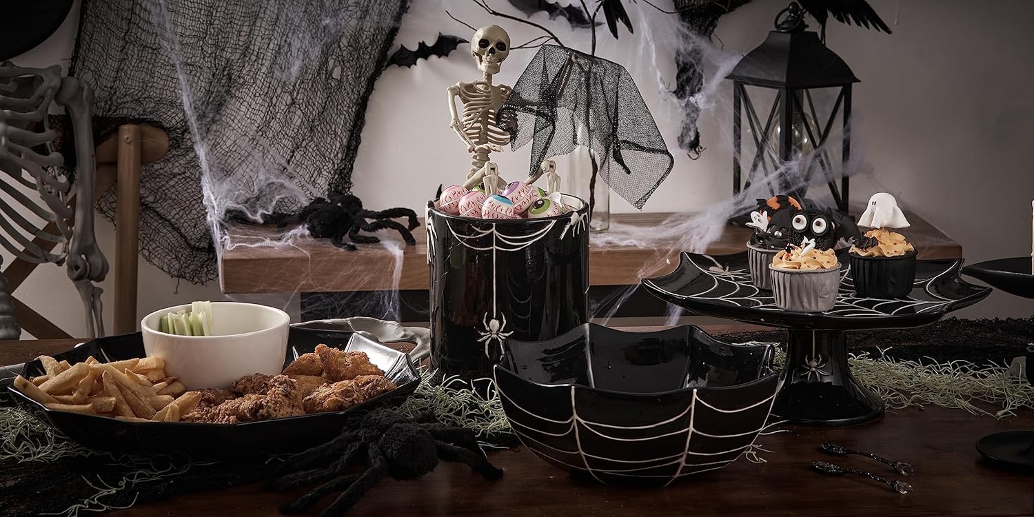 Bico Soporte de cerámica negra para tartas de Halloween de 12.7 pulgadas, para guardar pasteles, postres, microondas y lavavajillas