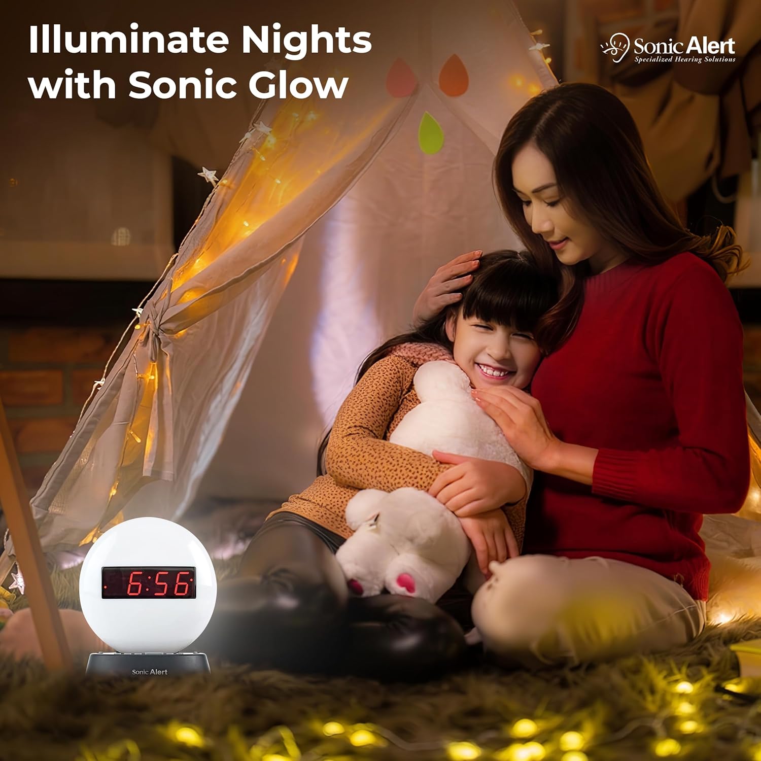 Sonic Alert Glow Soft White Night Light Alarm Clock – Loud & Compact Alarm Clock for Bedroom – Battery Backup & Full Range Dimmer – Easy to Set