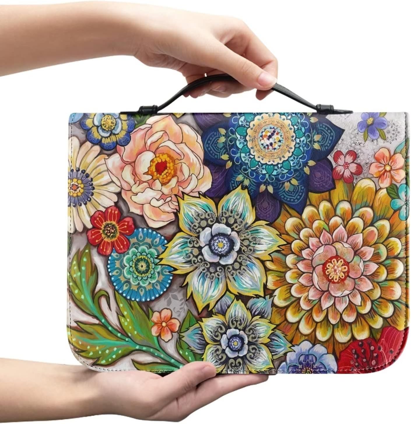 Showudesigns Funda de la Biblia de flores coloridas para mujer, fundas para la Biblia, bolsas ligeras con bolsillos de almacenamiento, ranuras para