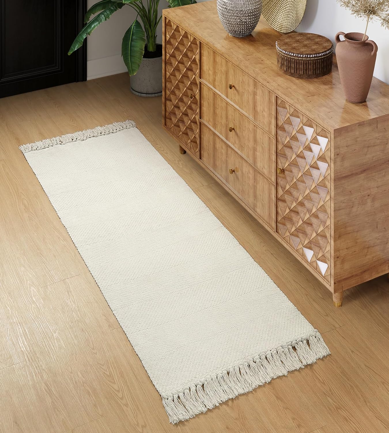 Collive Alfombra de pasillo de 2 x 5 pies, suave, lavable, alfombra de pasillo de cocina, blancobeige, contemporánea, moderna, alfombra de algodón
