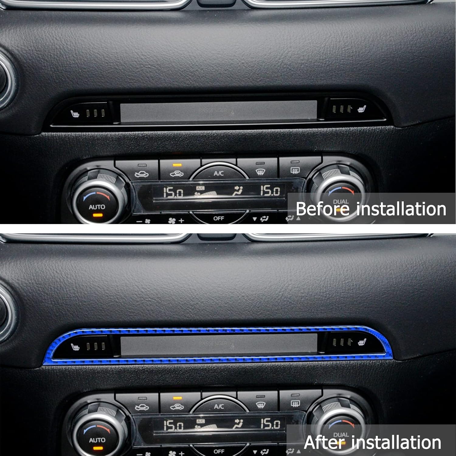 nuoozy Compatible con botones eléctricos de calefacción de asiento, cubierta de panel de marco, accesorio interior de fibra de carbono para Mazda CX