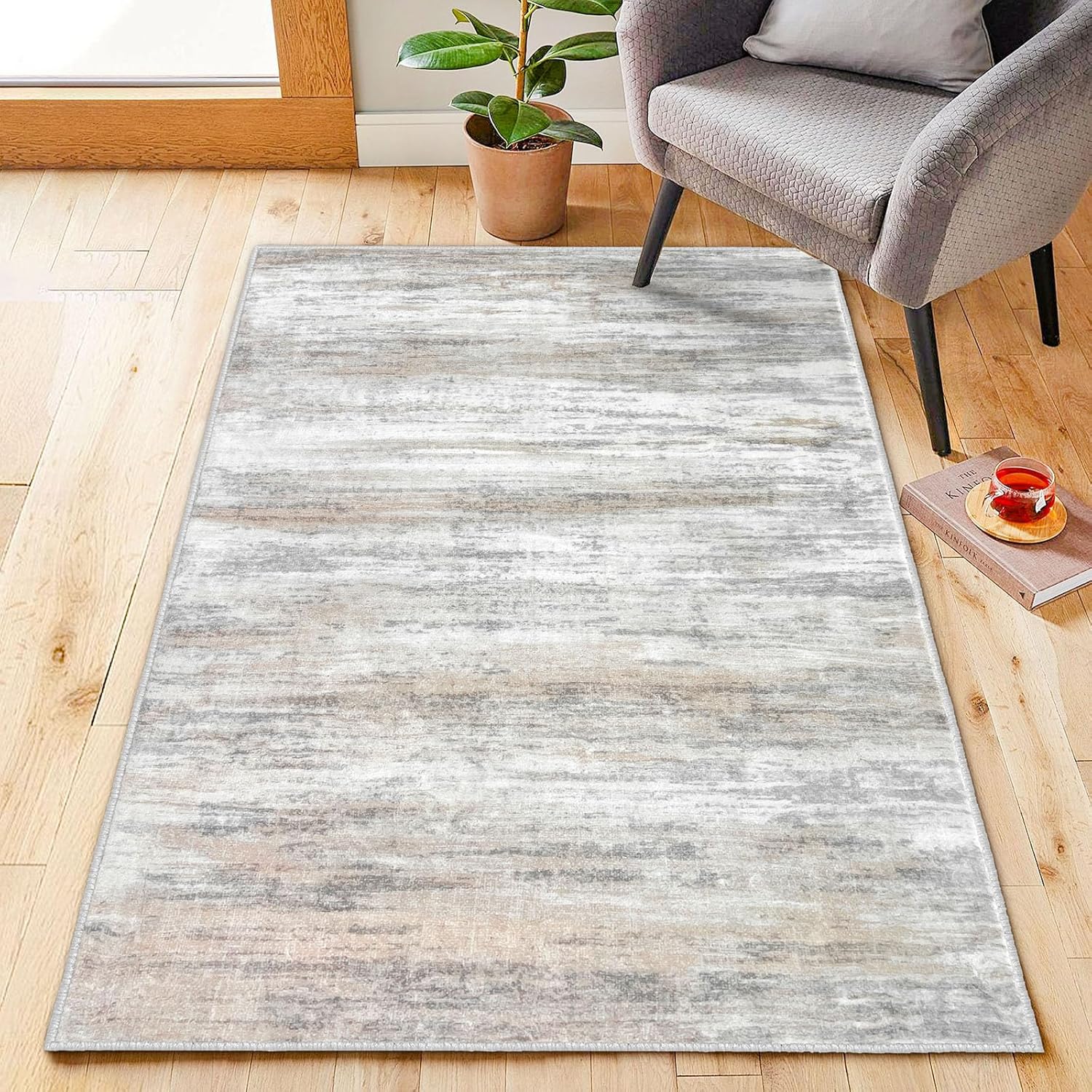 KOZYFLY Alfombra de área moderna de 3 x 5 pies, color degradado, alfombra lavable para dormitorio, antideslizante, suave, resistente a las manchas,