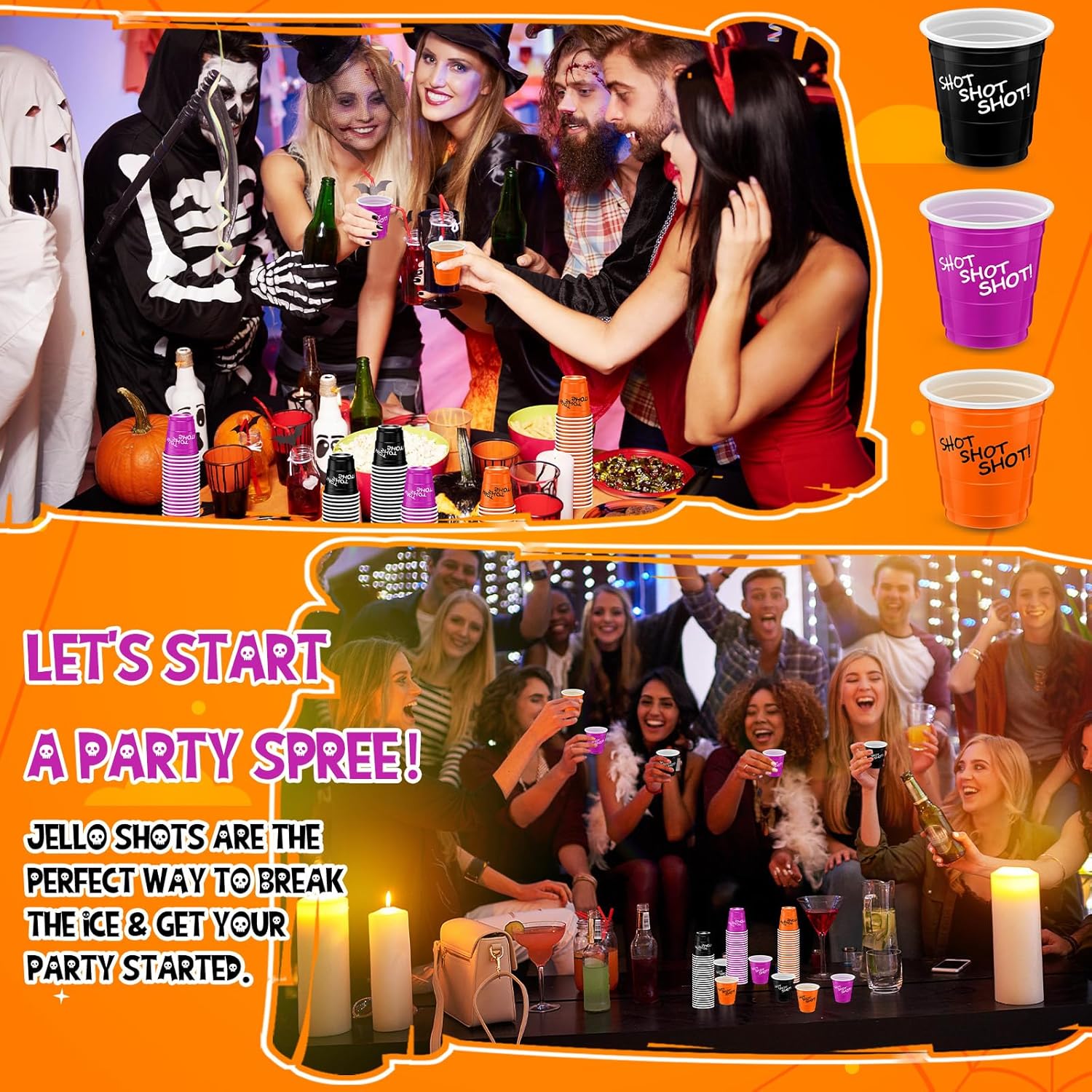 Lounsweer 100 vasos de plástico para Halloween, vasos desechables de 2 onzas, mini vasos de fiesta de 2 onzas para despedida de soltera, cumpleaños,