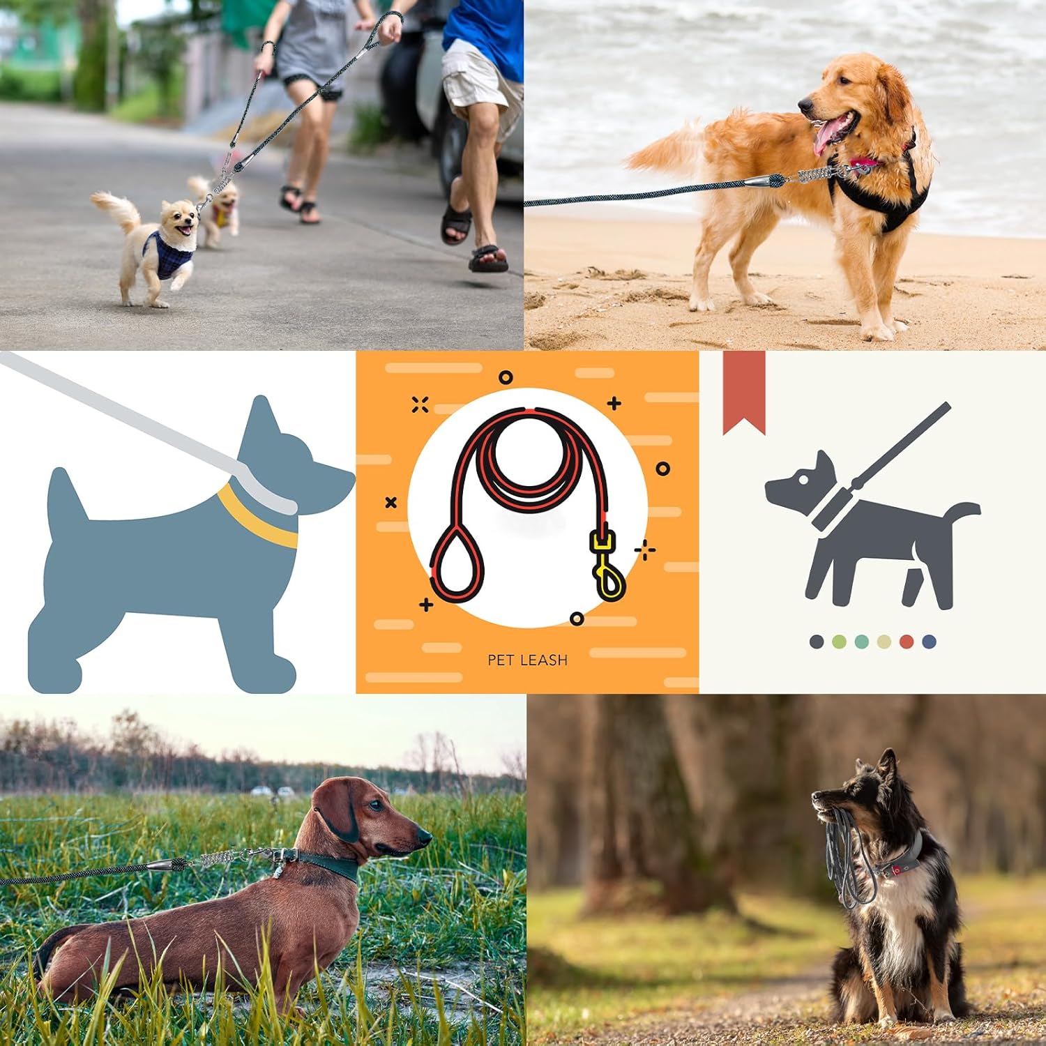 NAZOU Correa de perro de 12 pulgada para perros medianos y grandes de 4 pies, 6 pies, 10 pies, 15 pies, correa resistente para perro, correa