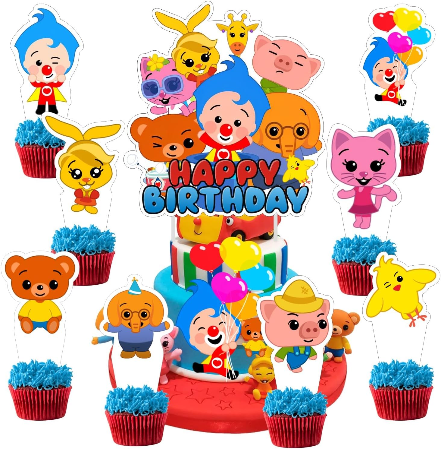 Las decoraciones de fiesta de cumpleaños de Plim Plim incluyen 25 piezas de decoración para pasteles y cupcakes para suministros de fiesta de