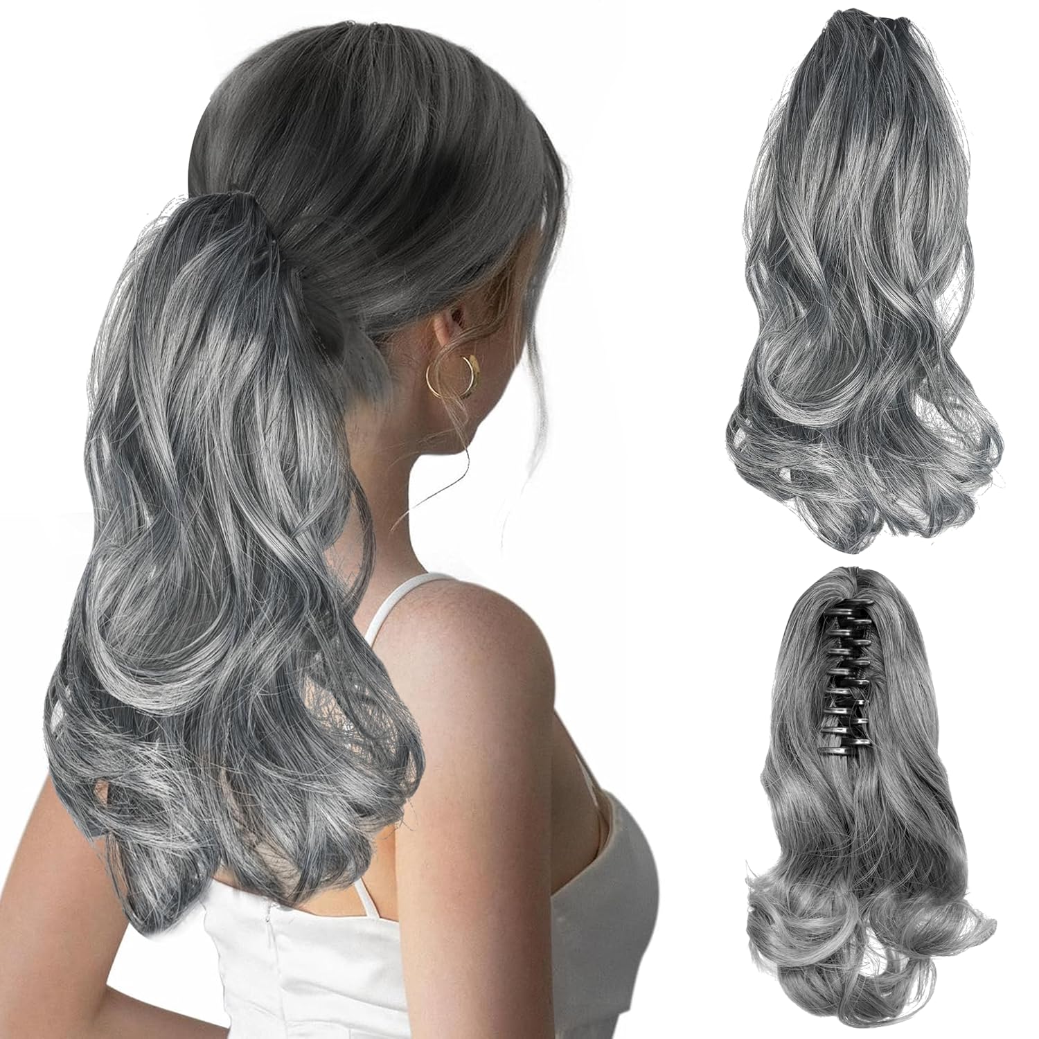Extensión de cabello ondulado con clip de garra, de 13 pulgadas, con clip en moño desordenado, suave, natural, sintético, postizo falso para mujeres
