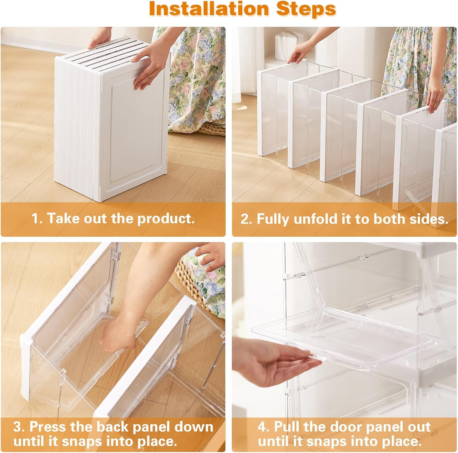 Cajas de almacenamiento de zapatos apilables transparentes, no requiere montaje, organizador de zapatos transparente con tapas, estante de plástico