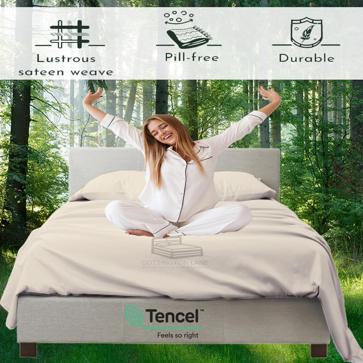 Sábanas Tencel de tamaño matrimonial, sábanas certificadas 100% Tencel Lyocell – Sábanas de eucalipto para todas las estaciones – Juego de sábanas