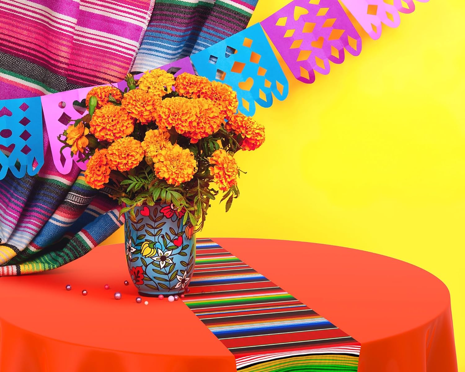Oudain Mantel redondo mexicano de 84 pulgadas, mantel de serape a rayas mexicanas, impermeable, para fiesta de cinco de mayo, carnaval, fiesta,