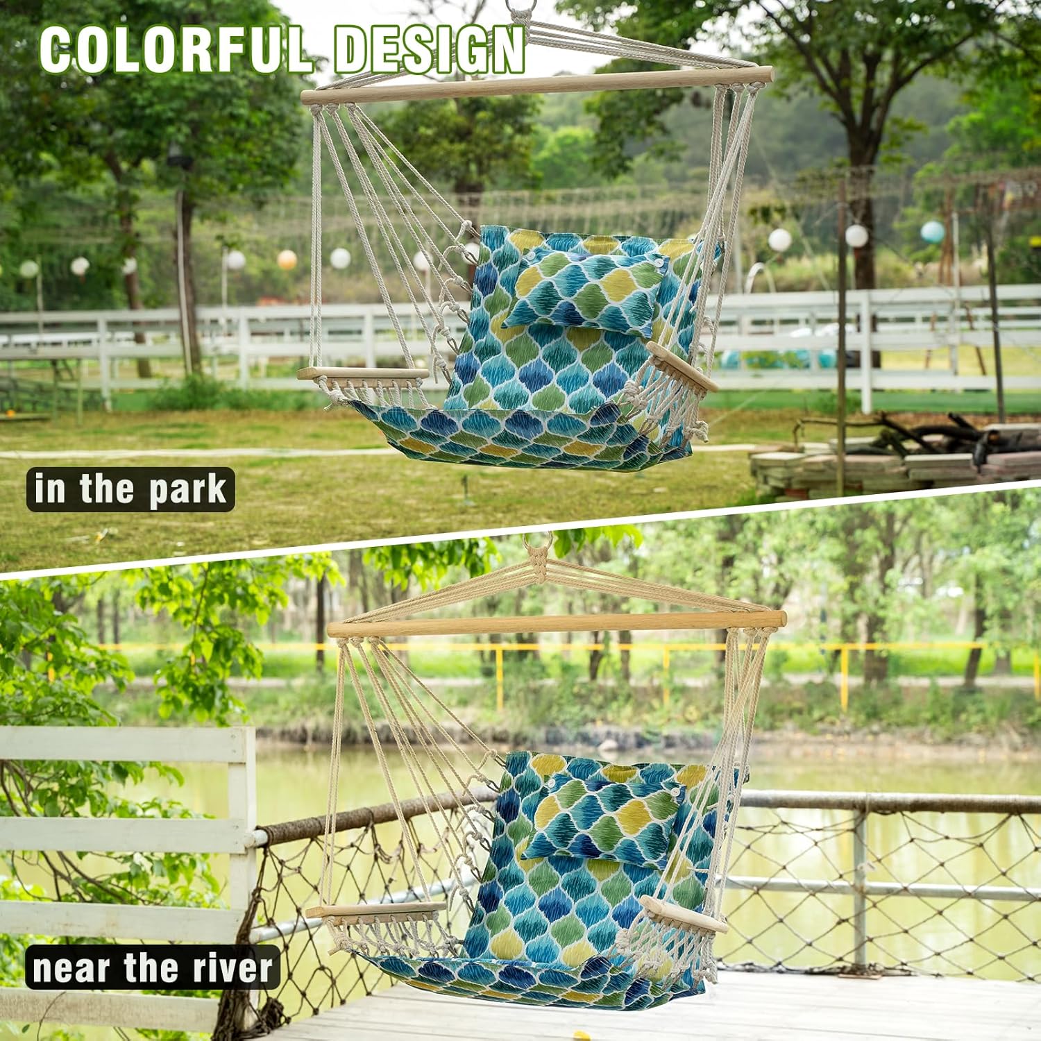 Backyard Expressions – Columpio reversible para colgar  máximo 275 libras  Barra esparcidora de madera  para cualquier espacio interior o exterior