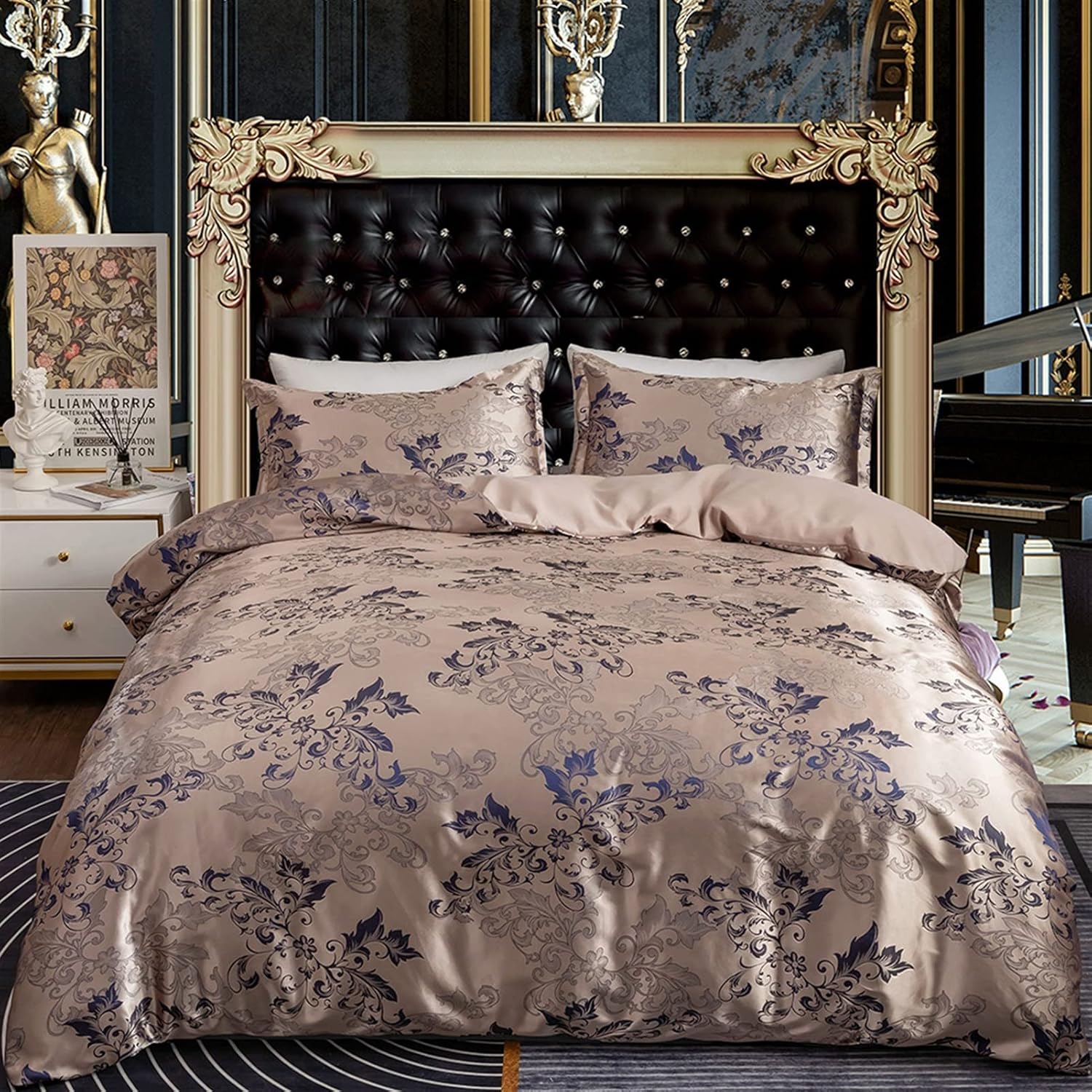 DACUDA Bedding Sets Neoclassical Style Jacquard Duvet Cover Set Luxury Satin Bedding Set (A EU)