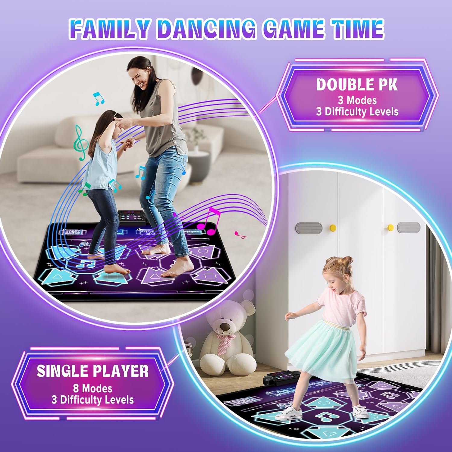 Alfombrilla de baile doble para niños, juguetes para niños y niñas de 3, 4, 5, 6, 7, 8 años, ideas de regalos para palymat electrónico de desafío de