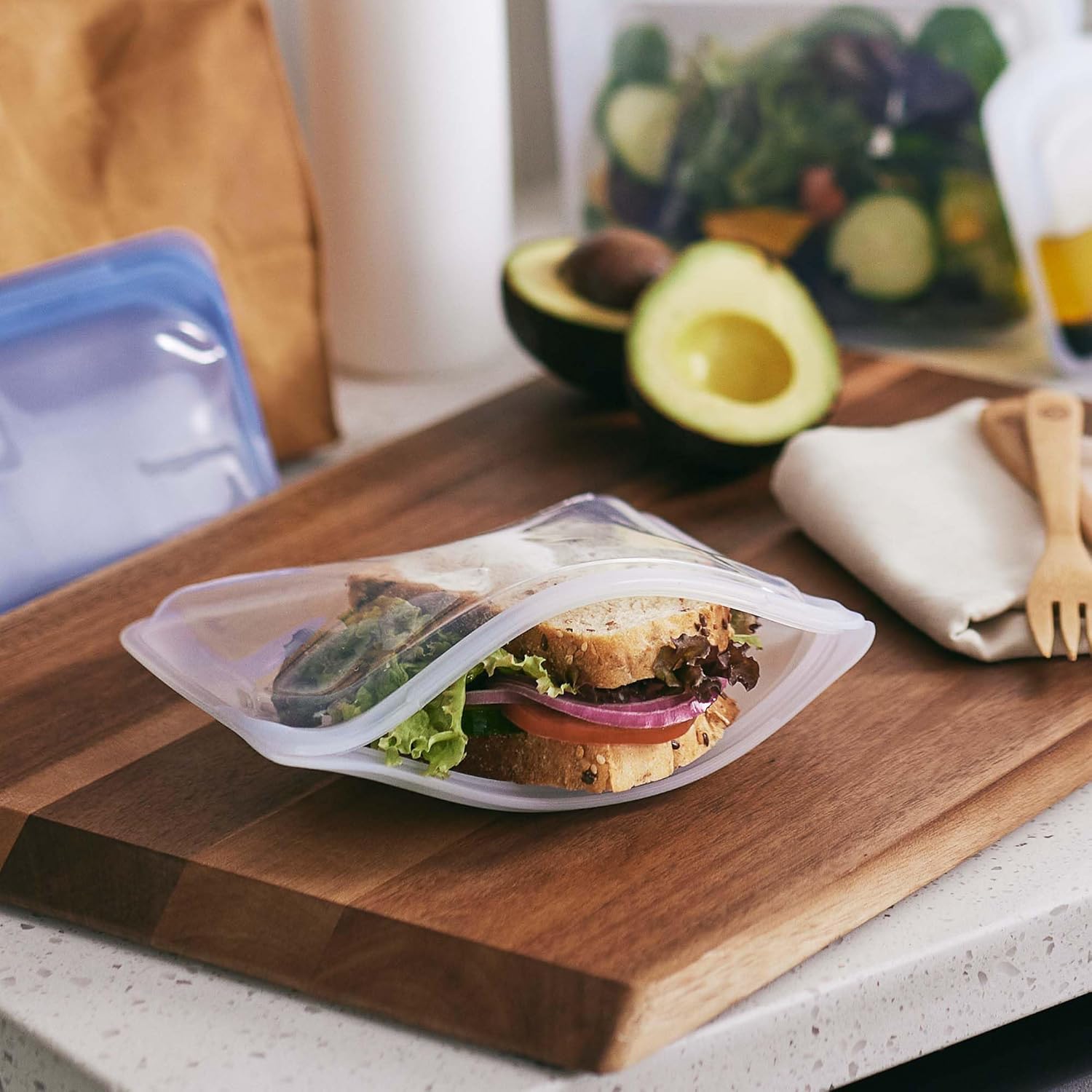 Stasher Bolsa de almacenamiento de silicona reutilizable, contenedor de almacenamiento de alimentos, apto para microondas y lavavajillas, sin fugas,