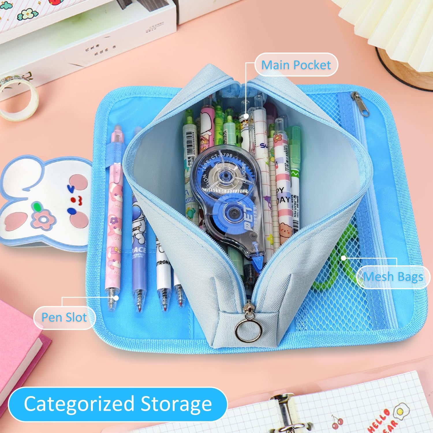 Estuche para lápices, estuche de gran capacidad con bonito patrón de dibujos animados, dos en uno, con velcro, desmontable, bolsa para lápices
