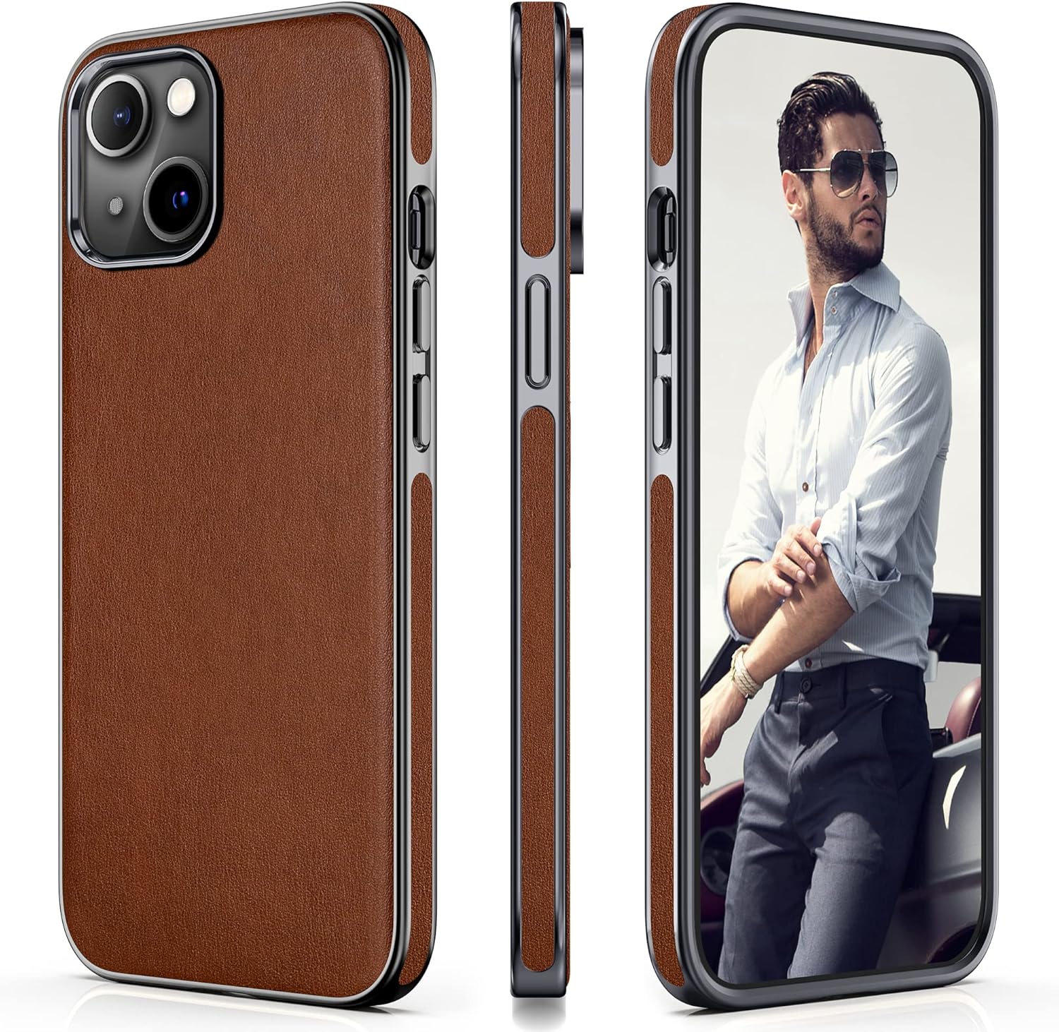 LOHASIC Funda compatible con iPhone 14 Plus, piel sintética de lujo, elegante, elegante, delgada, suave, antideslizante, flexible, para hombre, para
