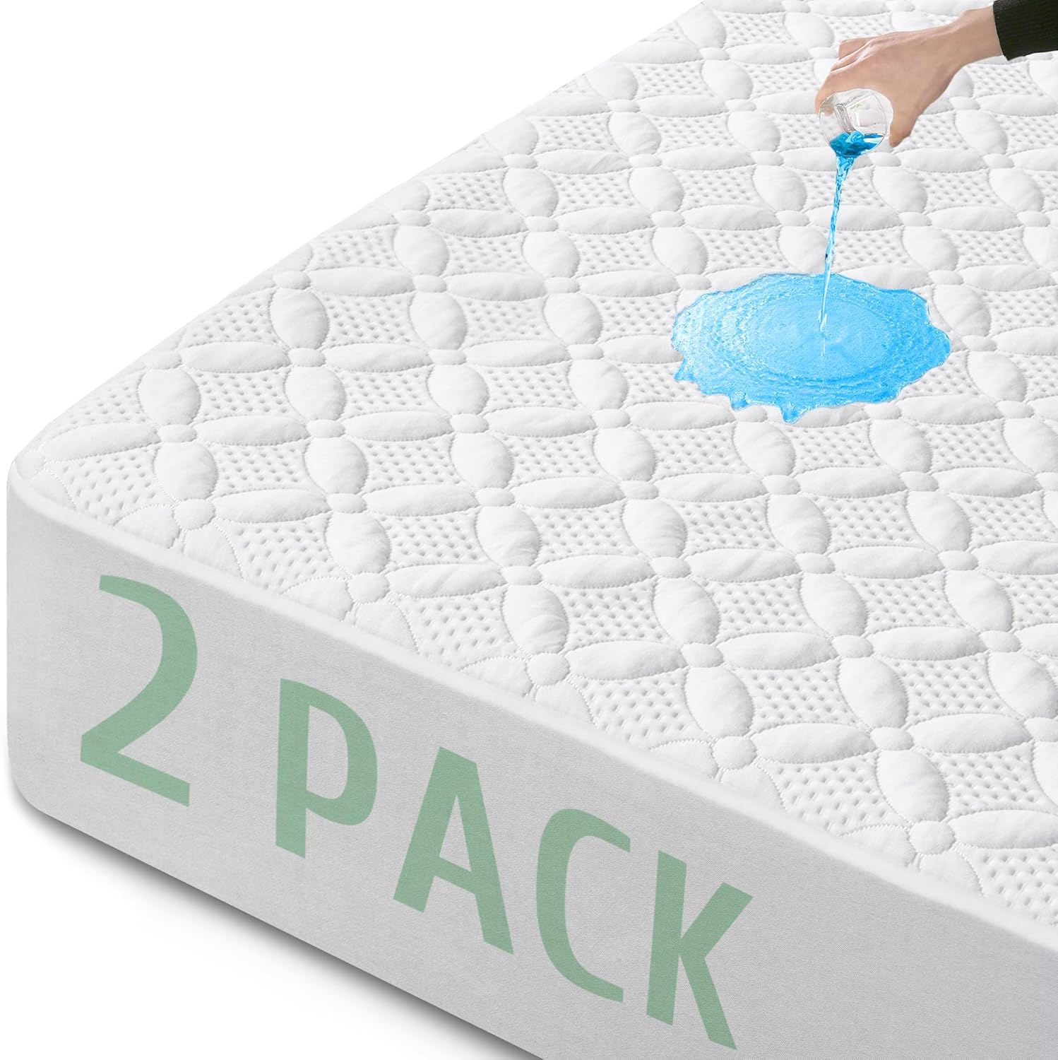 Paquete de 2 protectores de colchón impermeables de viscosa de tamaño individual hechos de bambú