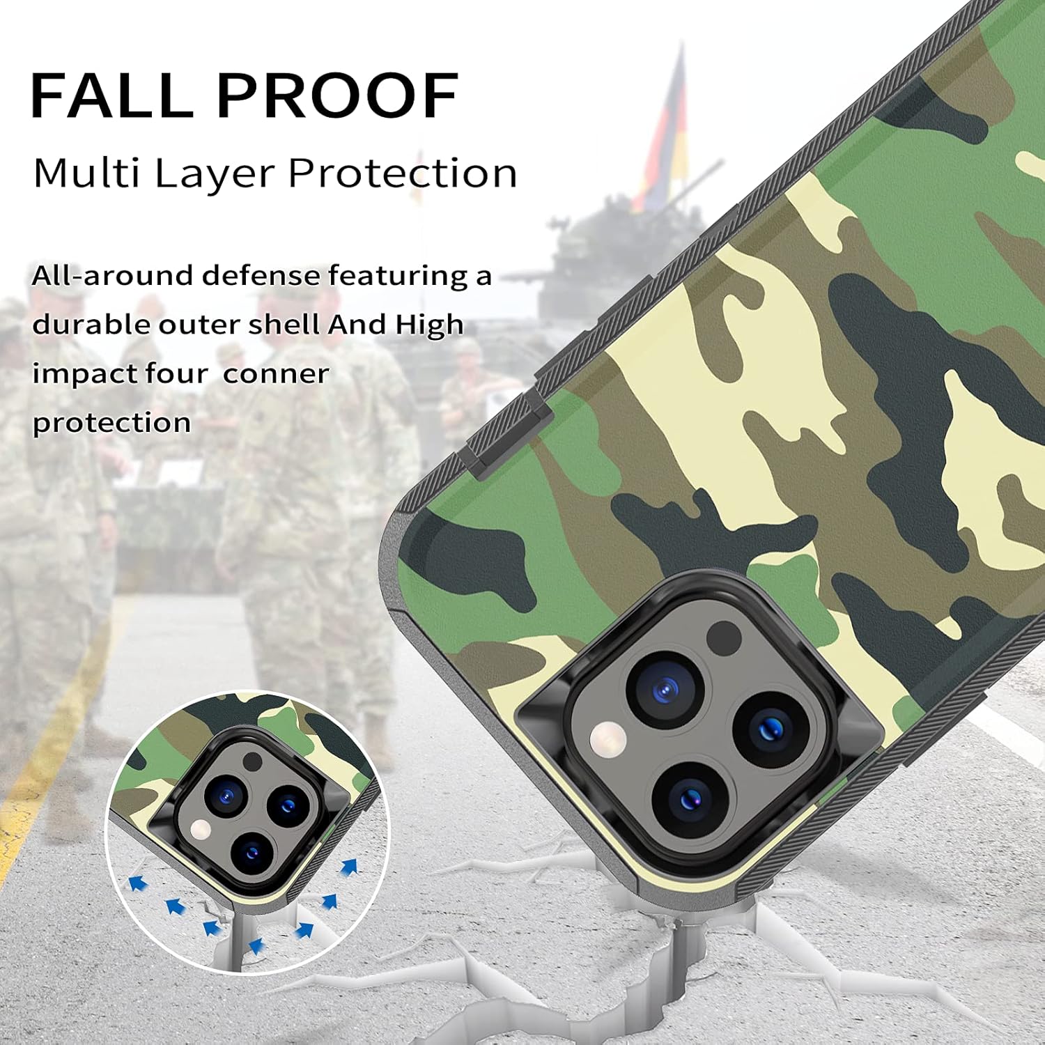 Funda compatible con iPhone 13 Pro, protección contra caídas, cuerpo completo, resistente, a prueba de golpes, a prueba de polvo, militar,