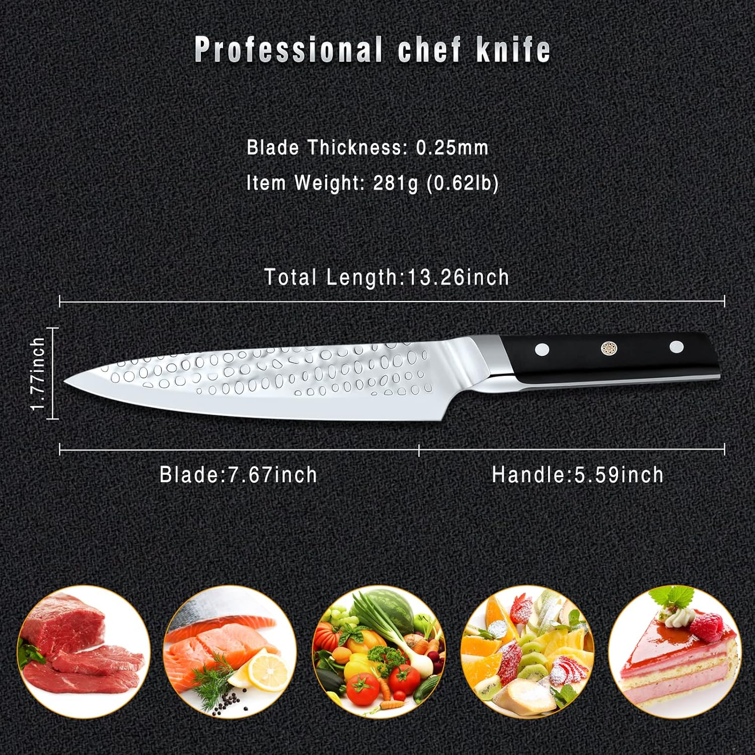 shajwo Cuchillo de chef profesional de 8 pulgadas, cuchillo de cocina de acero de alto carbono, ultra afilado, con mango ergonómico para el hogar,