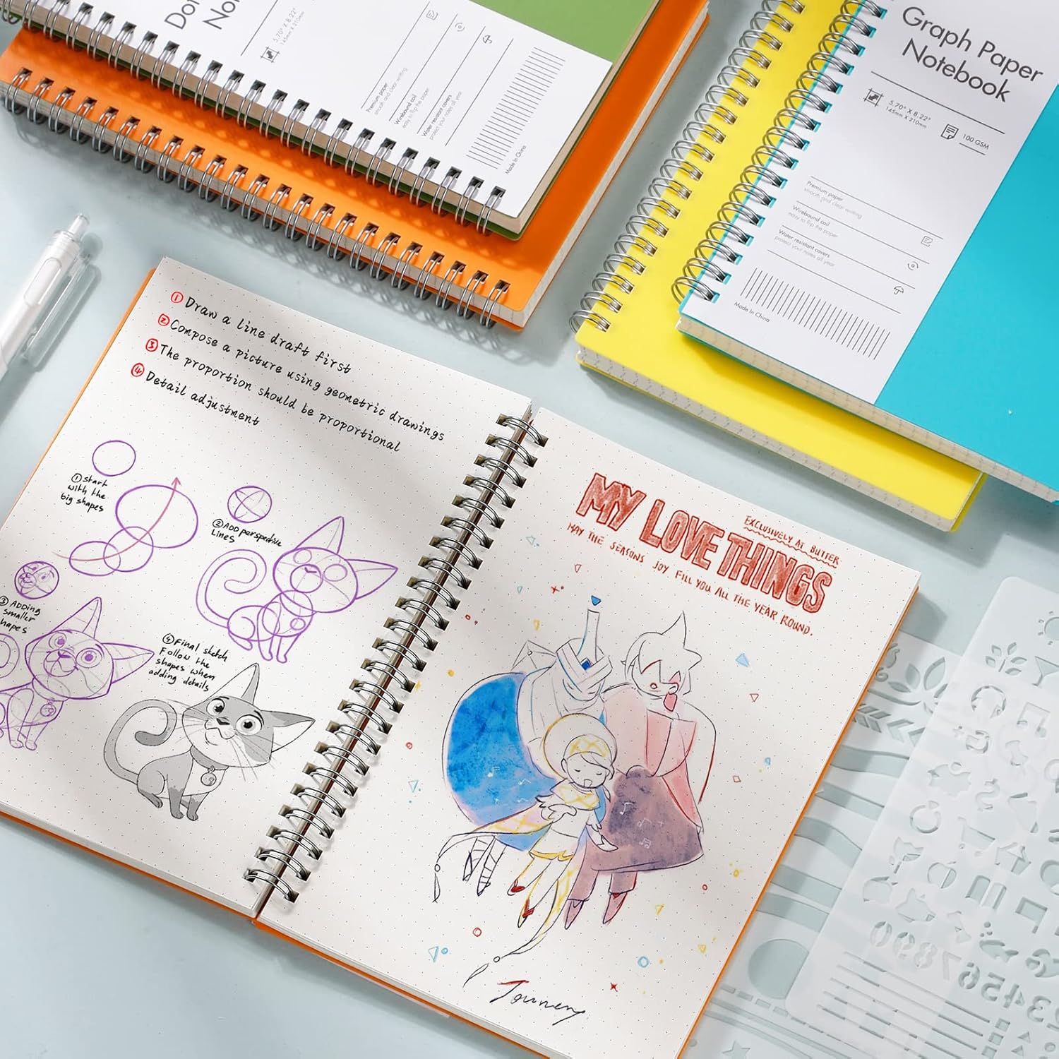 EMSHOI Cuaderno de espiral de puntos, paquete de 4 cuadernos A5 de cuadrícula de puntos pequeños de 5.7 x 8.22 pulgadas, 640 páginas de 3.53 ozm de