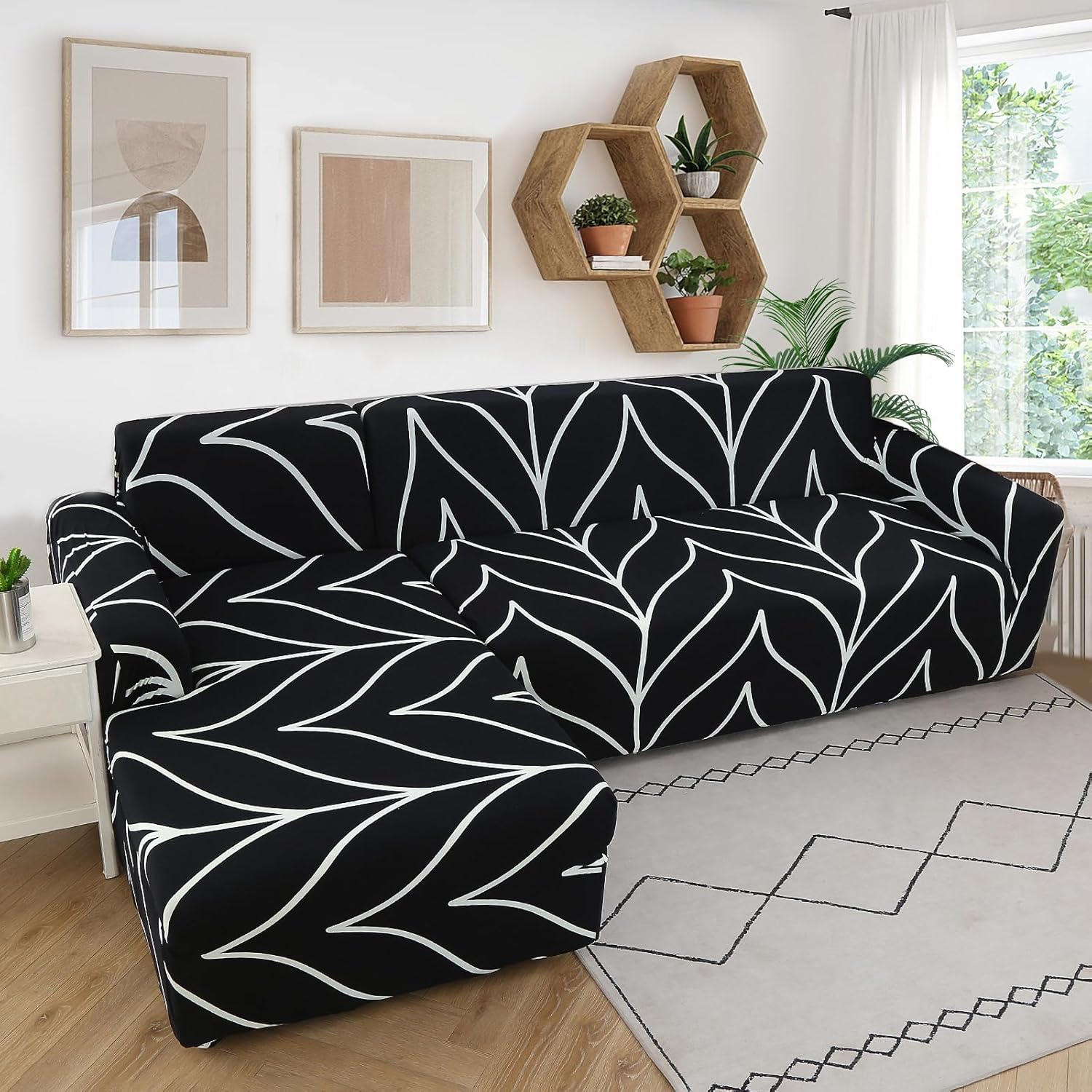 FIGOOO Fundas de sofá modulares en forma de L, 2 fundas elásticas para sofá seccional, reversible, universal, antideslizante, protector de muebles