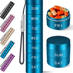 Pastillero de viaje, pastillero de metal impermeable semanal, pastillero, pastillero diario a prueba de humedad, 7 días, contenedor grande para Pastillero de viaje, pastillero de metal impermeable semanal, pastillero, pastillero diario a prueba de humedad, 7 días, contenedor grande para